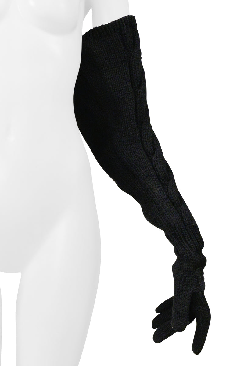 YOHJI YAMAMOTO BLACK LEATHER GLOVES WITH LONG KNIT SLEEVES