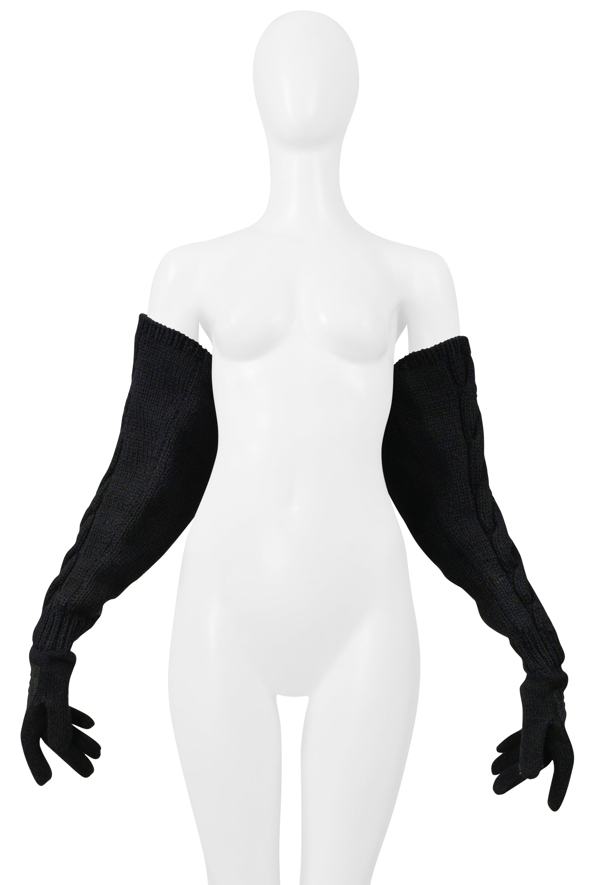 YOHJI YAMAMOTO BLACK LEATHER GLOVES WITH LONG KNIT SLEEVES