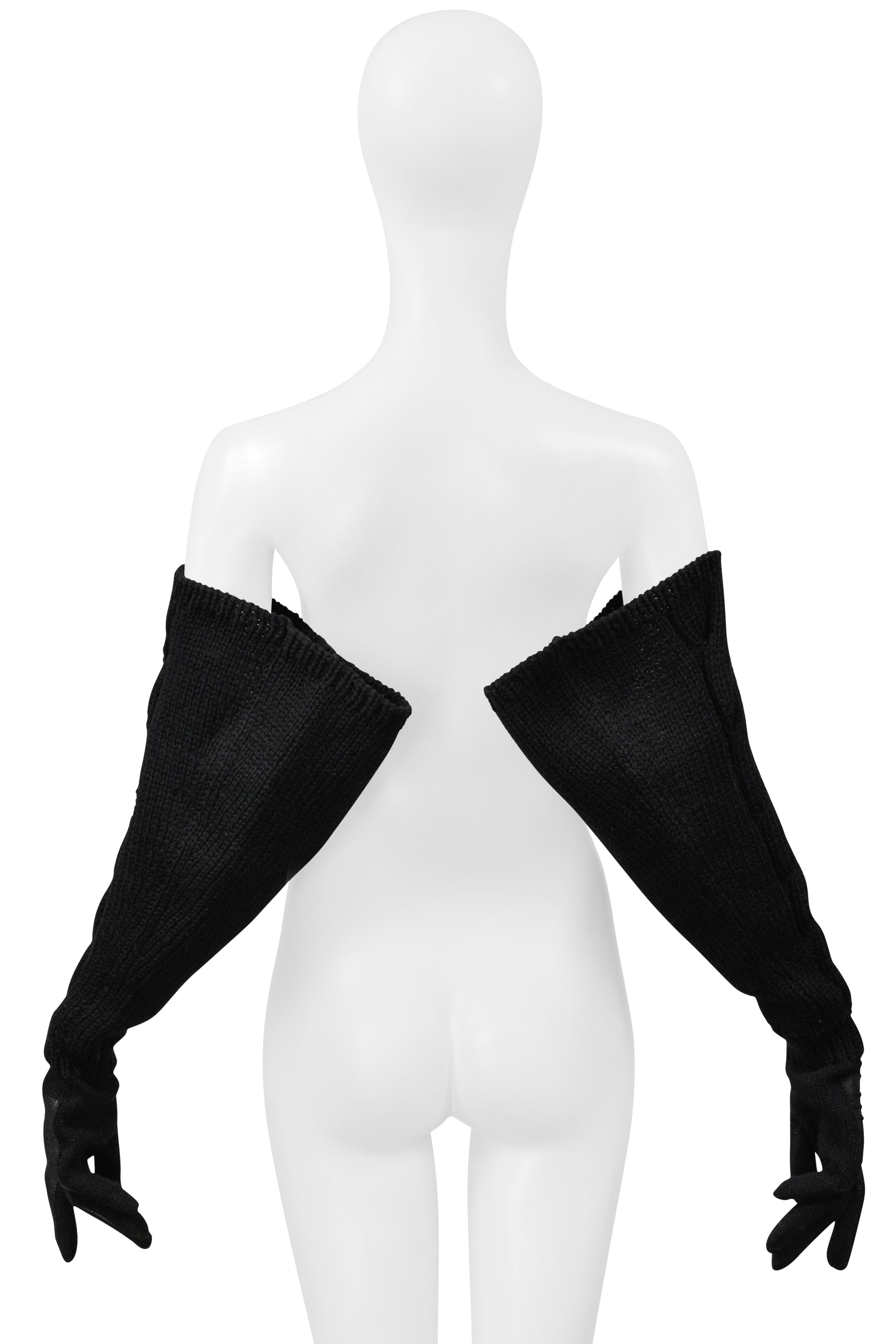 YOHJI YAMAMOTO BLACK LEATHER GLOVES WITH LONG KNIT SLEEVES