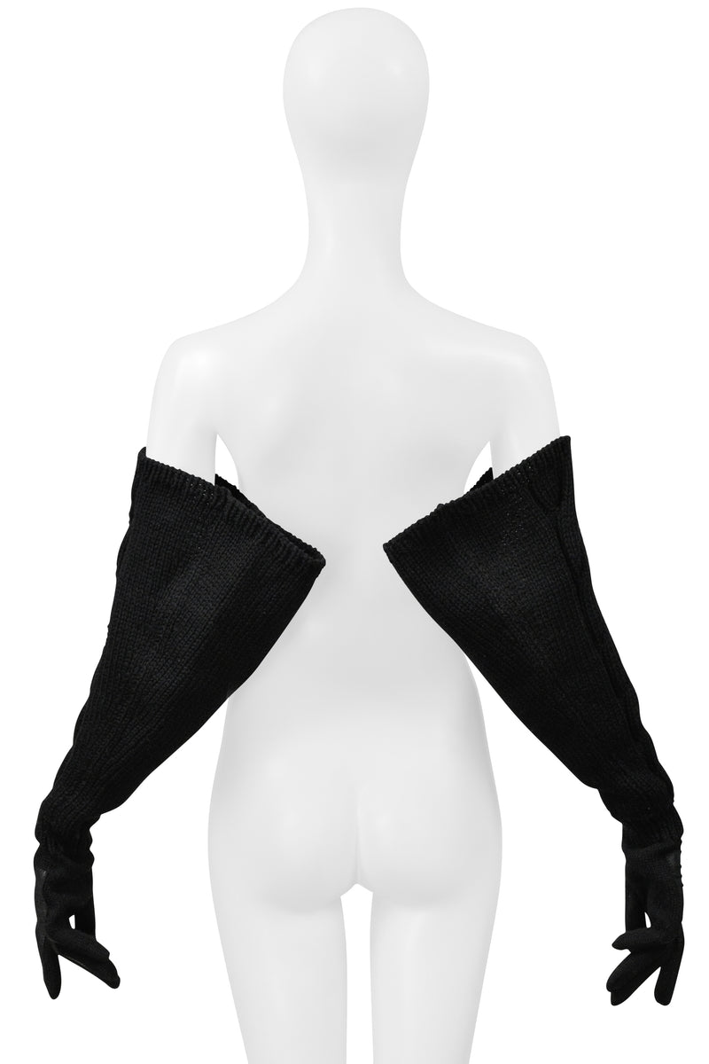 YOHJI YAMAMOTO BLACK LEATHER GLOVES WITH LONG KNIT SLEEVES