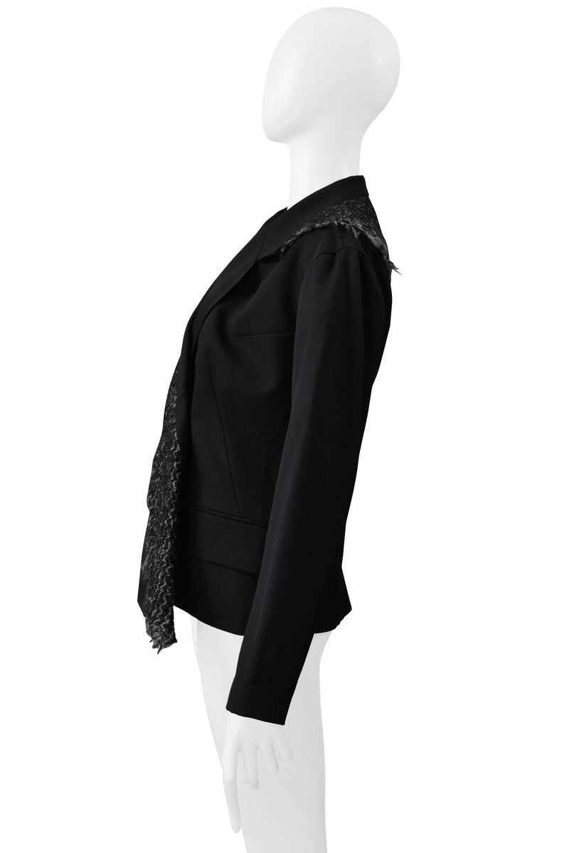 YOHJI YAMAMOTO BLACK JACKET WITH WIDE LAPEL WITH CONTRASTING WOVEN FABRIC 1995