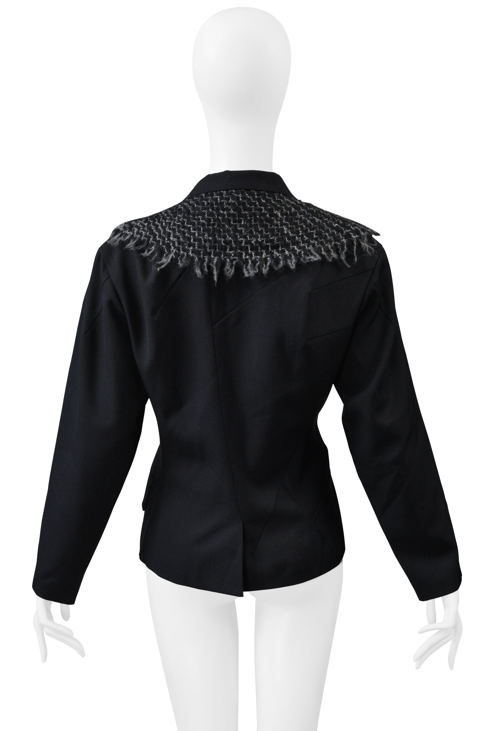 YOHJI YAMAMOTO BLACK JACKET WITH WIDE LAPEL WITH CONTRASTING WOVEN FABRIC 1995