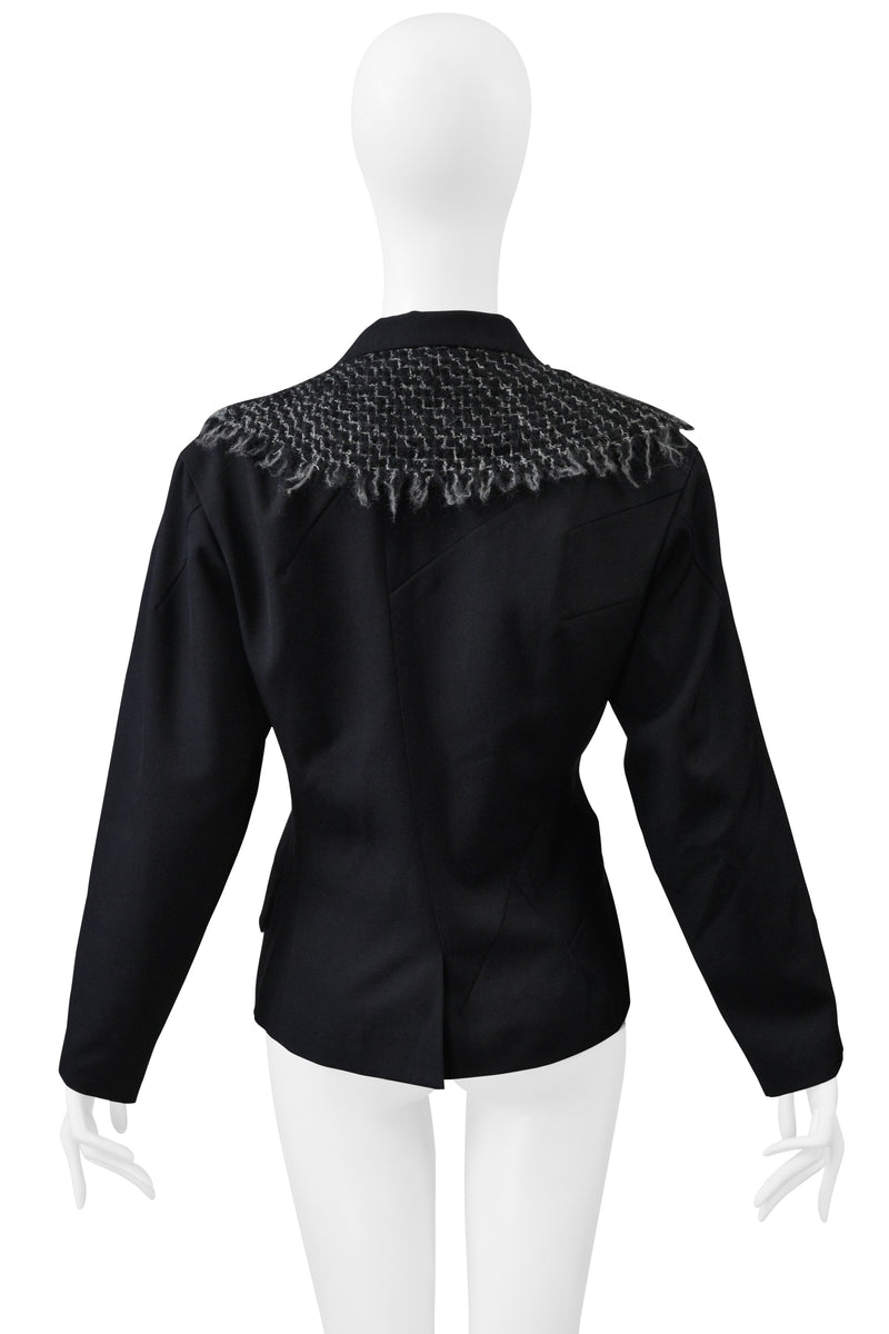 YOHJI YAMAMOTO BLACK JACKET WITH WIDE LAPEL WITH CONTRASTING WOVEN FABRIC 1995