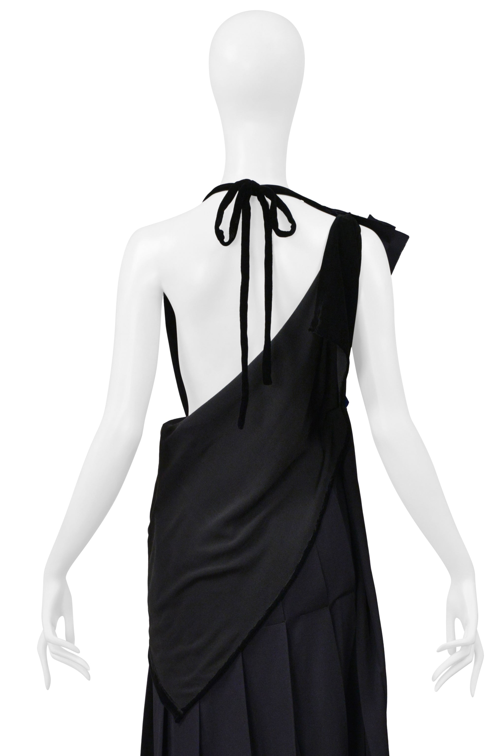 YOHJI YAMAMOTO 1999-00 NAVY DECONSTRUCTED PINAFORE DRESS WITH VELVET