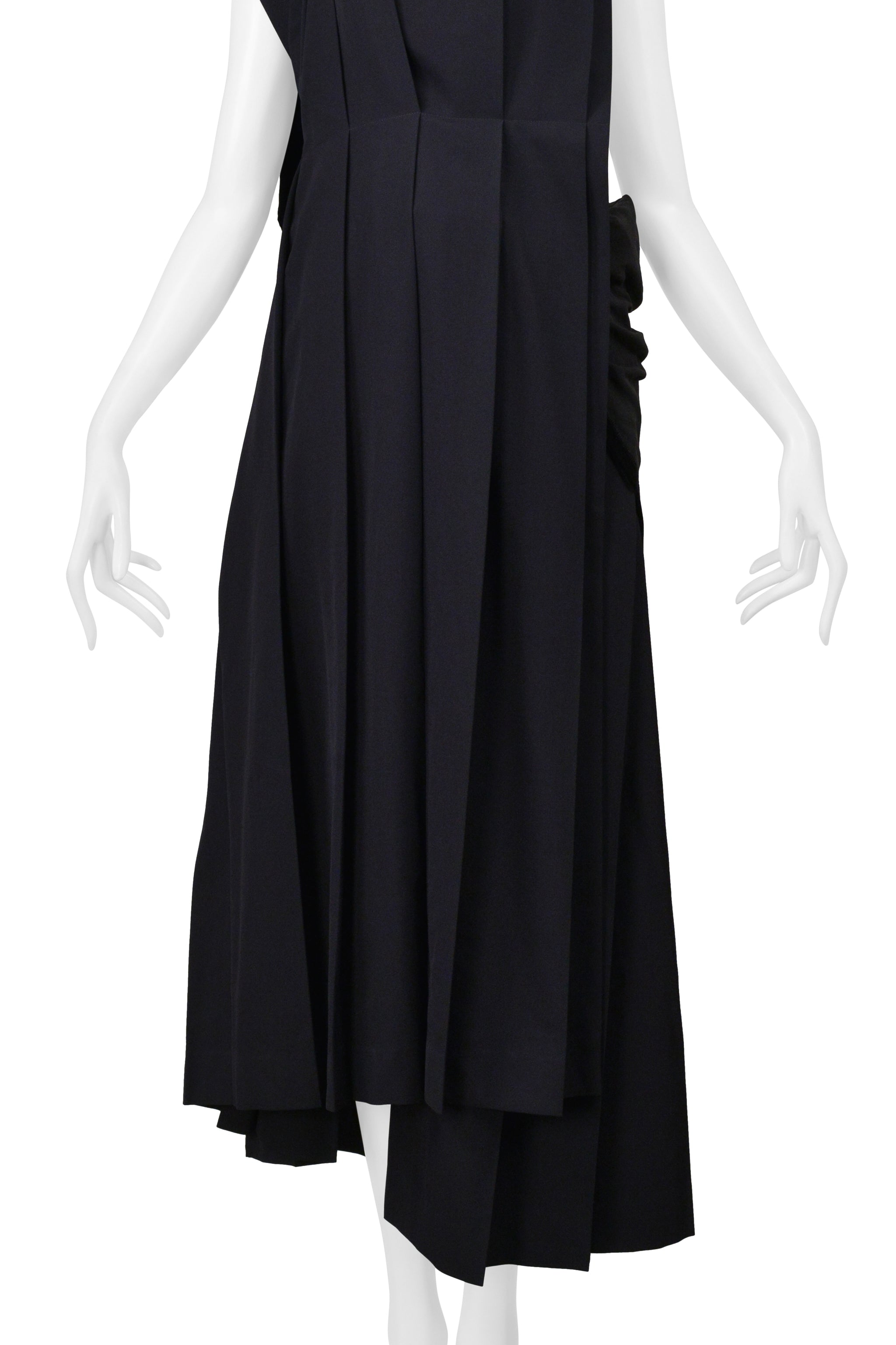YOHJI YAMAMOTO 1999-00 NAVY DECONSTRUCTED PINAFORE DRESS WITH VELVET