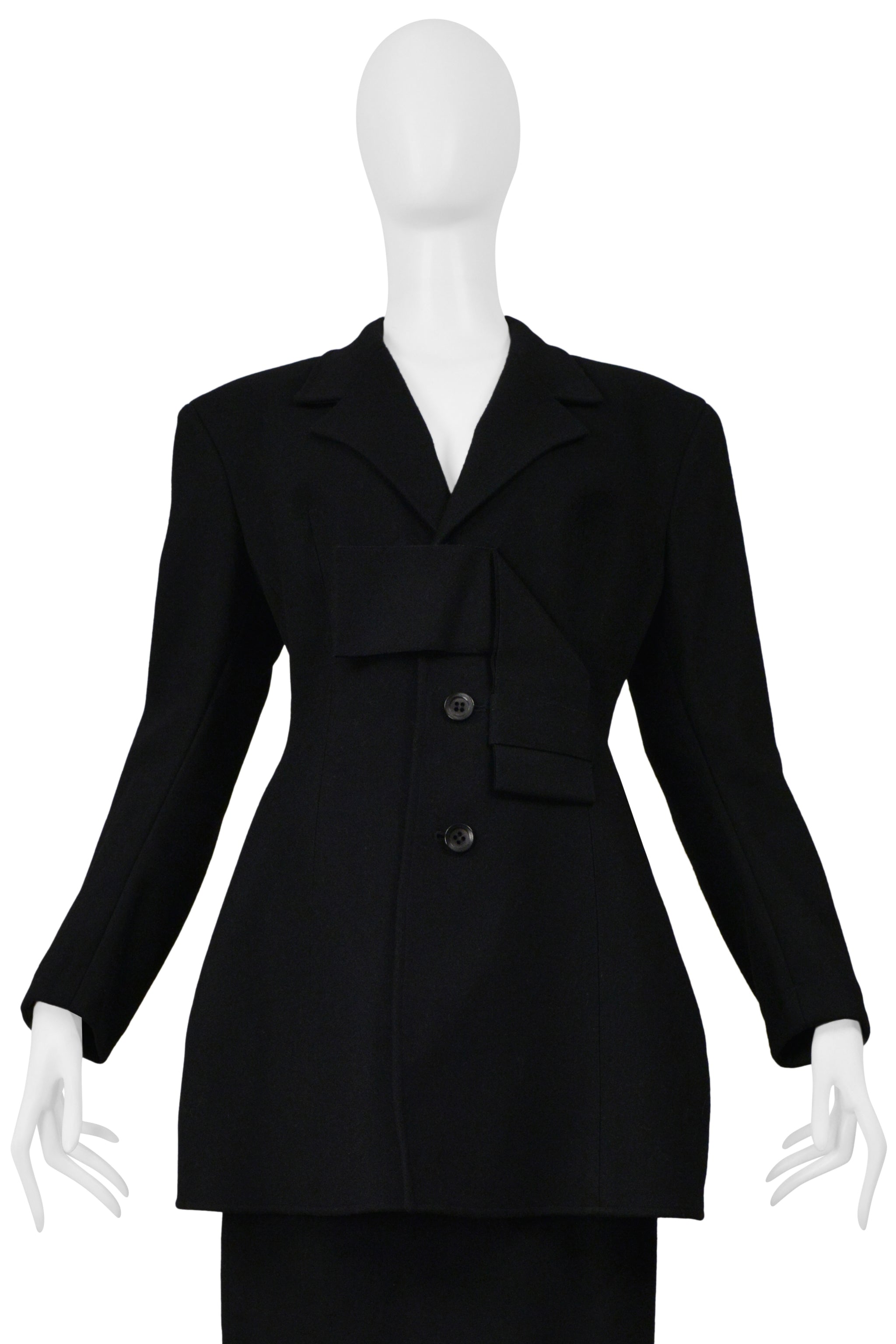 YOHJI YAMAMOTO BLACK JACKET AND SKIRT WITH FLAPS ENSEMBLE 1999