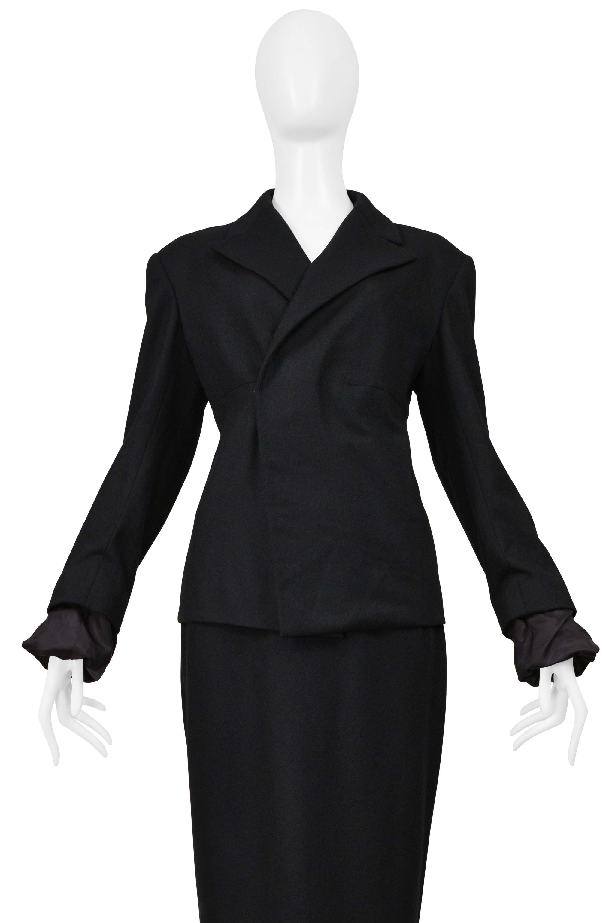 YOHJI YAMAMOTO 2000–01 BLACK JACKET WITH VELVET SCARF AND SKIRT