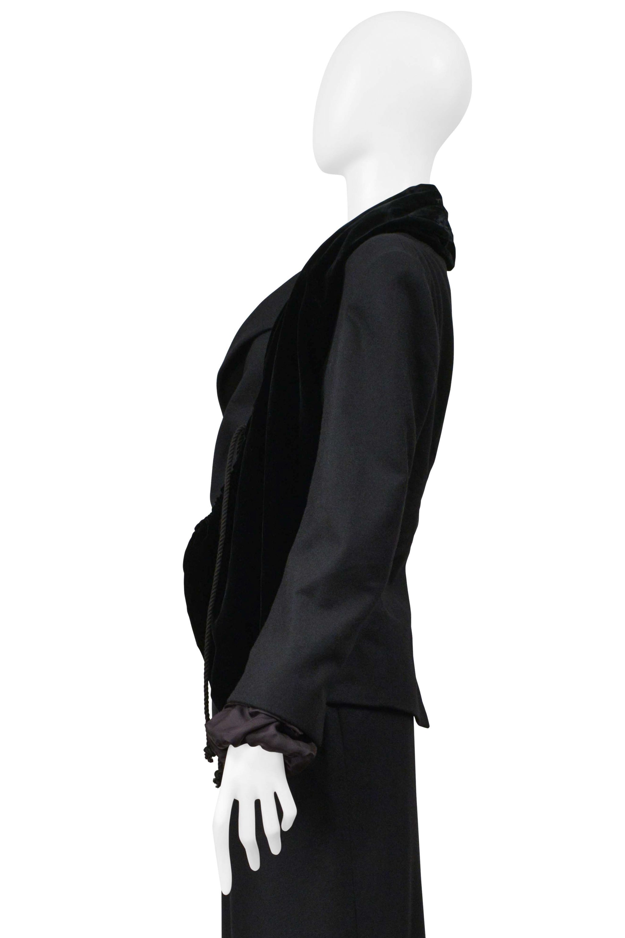 YOHJI YAMAMOTO 2000–01 BLACK JACKET WITH VELVET SCARF AND SKIRT