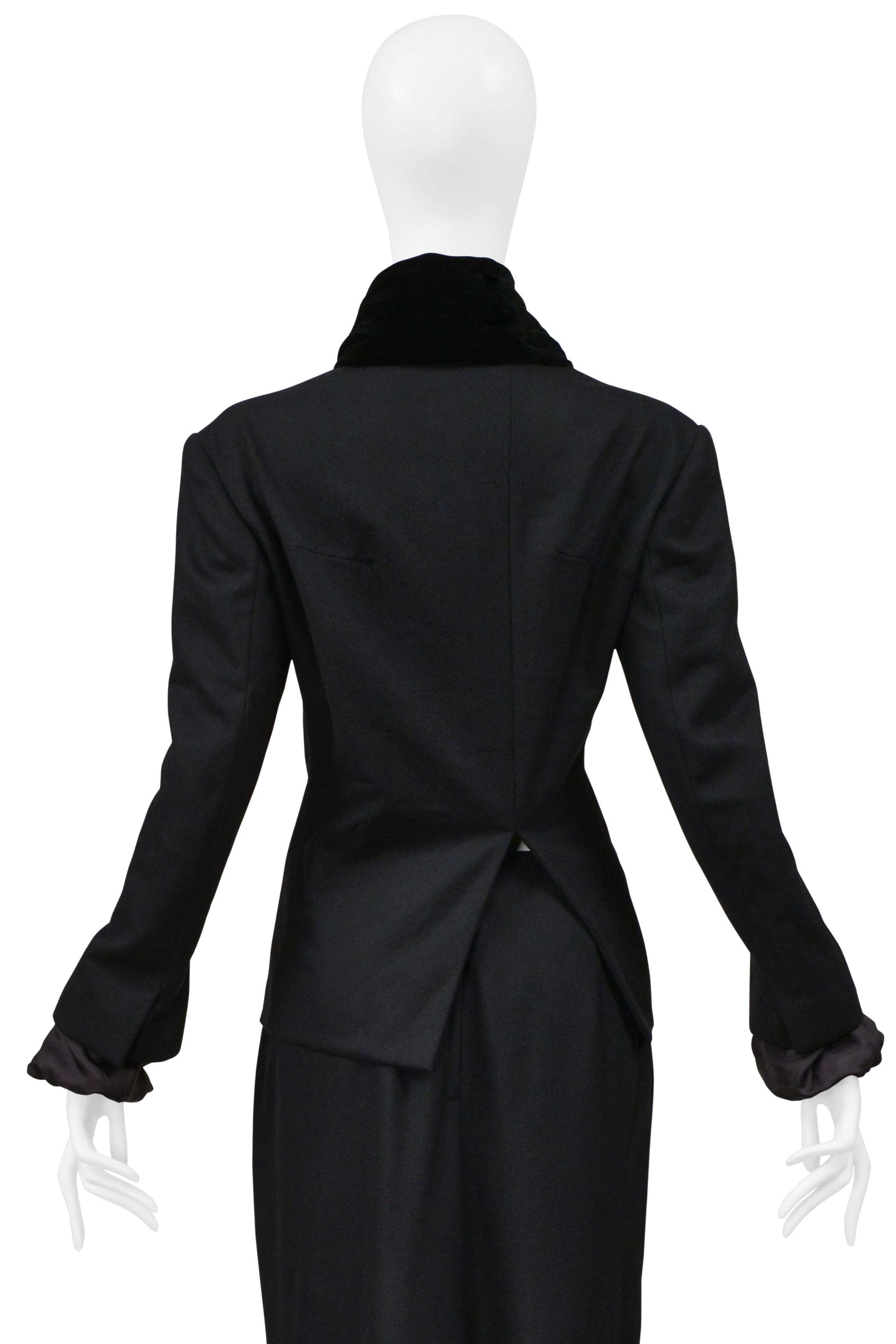 YOHJI YAMAMOTO 2000–01 BLACK JACKET WITH VELVET SCARF AND SKIRT