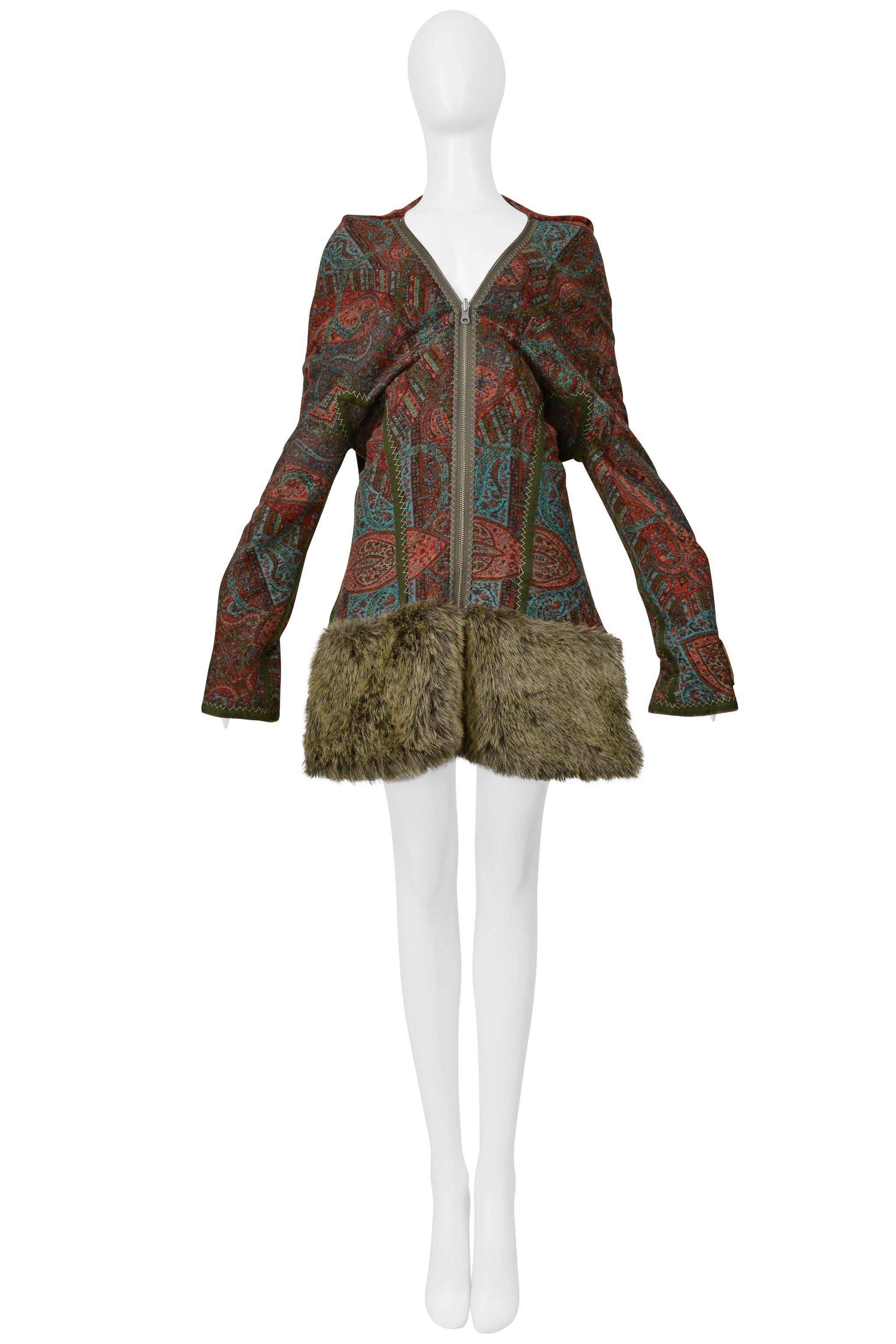 YOHJI YAMAMOTO 2000–01 MULTICOLOR KILIM-STYLE WOVEN JACKET WITH HOOD