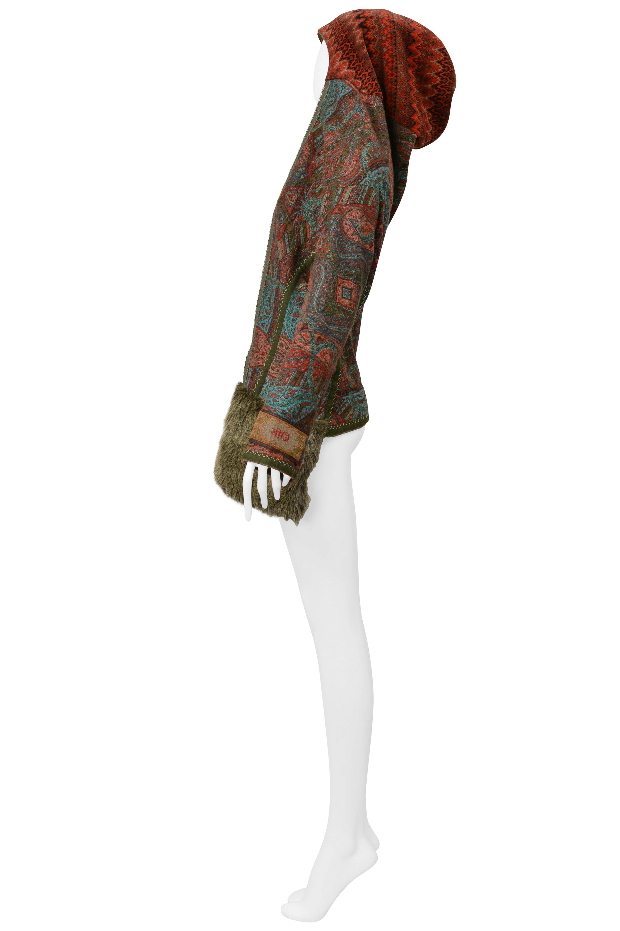 YOHJI YAMAMOTO 2000–01 MULTICOLOR KILIM-STYLE WOVEN JACKET WITH HOOD