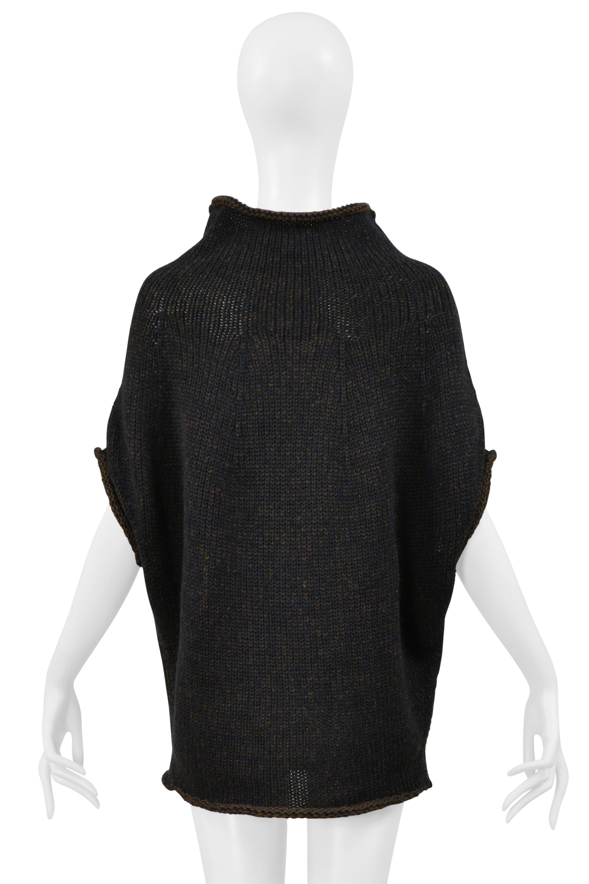 YOHJI YAMAMOTO OLIVE CHUNKY KNIT SWEATER WITH ROLLED COLLAR 2001-02