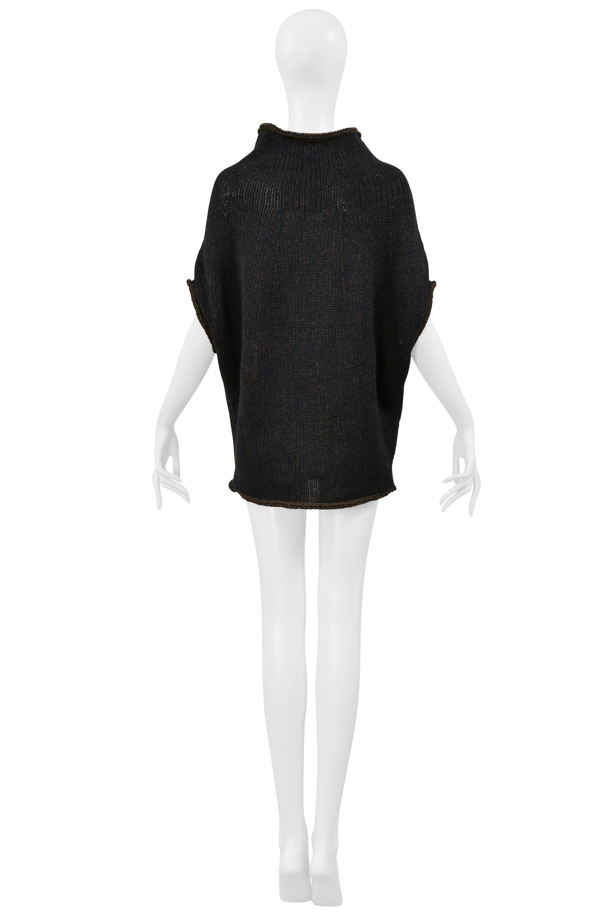 YOHJI YAMAMOTO OLIVE CHUNKY KNIT SWEATER WITH ROLLED COLLAR 2001-02