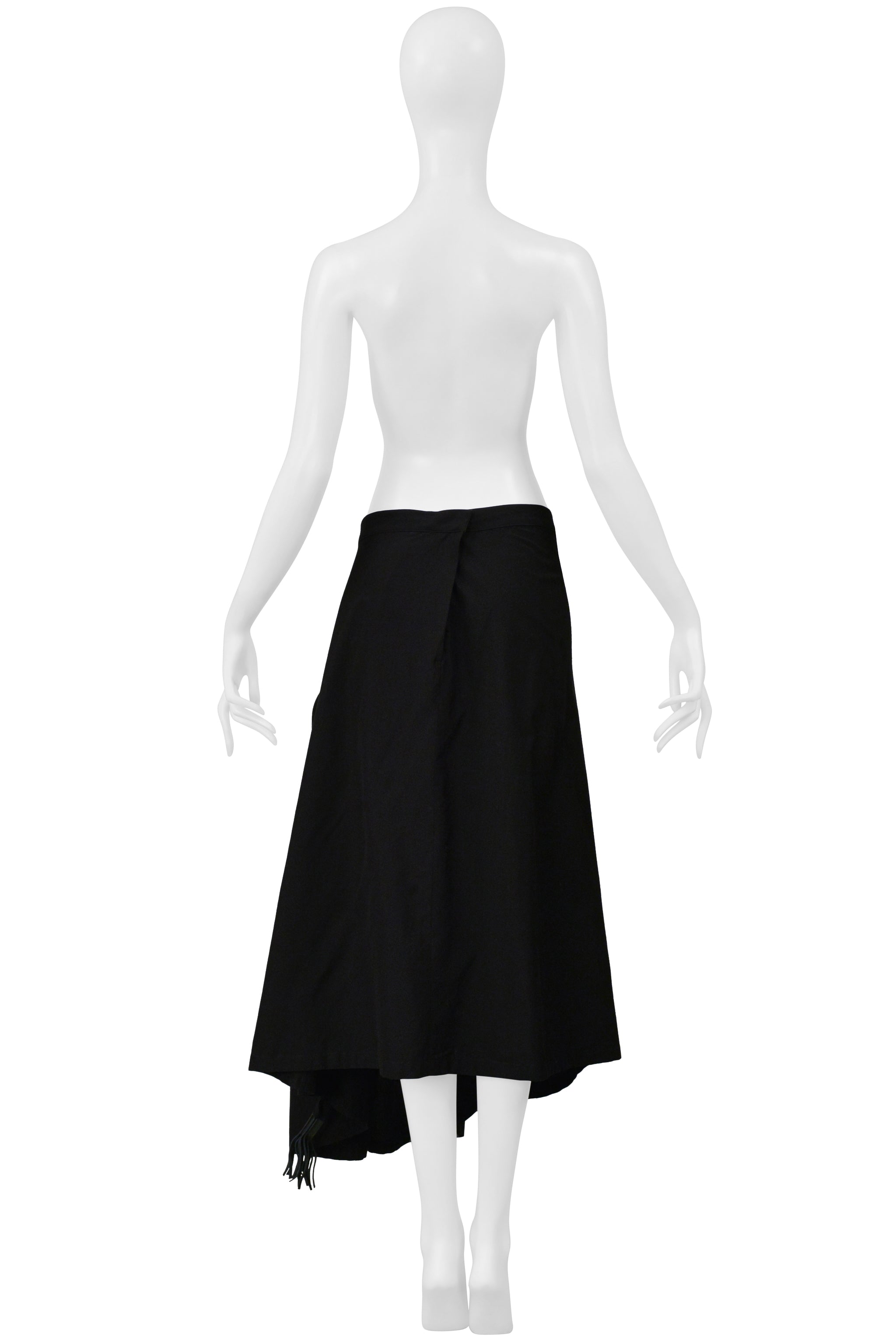 YOHJI YAMAMOTO BLACK LONG FULL SKIRT WITH PADDED SEAM & LEATHER TASSELS 2001
