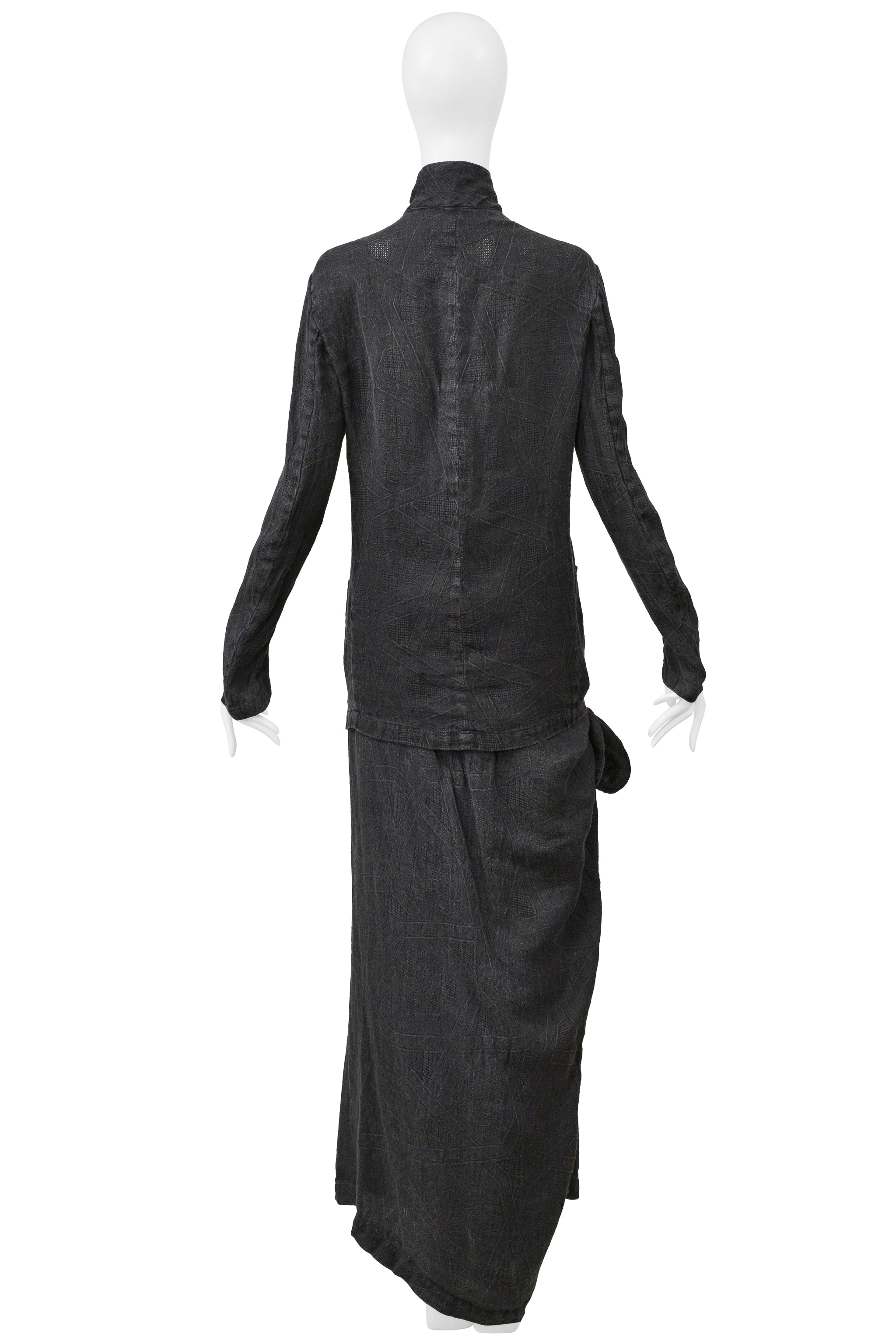 YOHJI YAMAMOTO GRAY LINEN JACKET AND SKIRT ENSEMBLE 2004