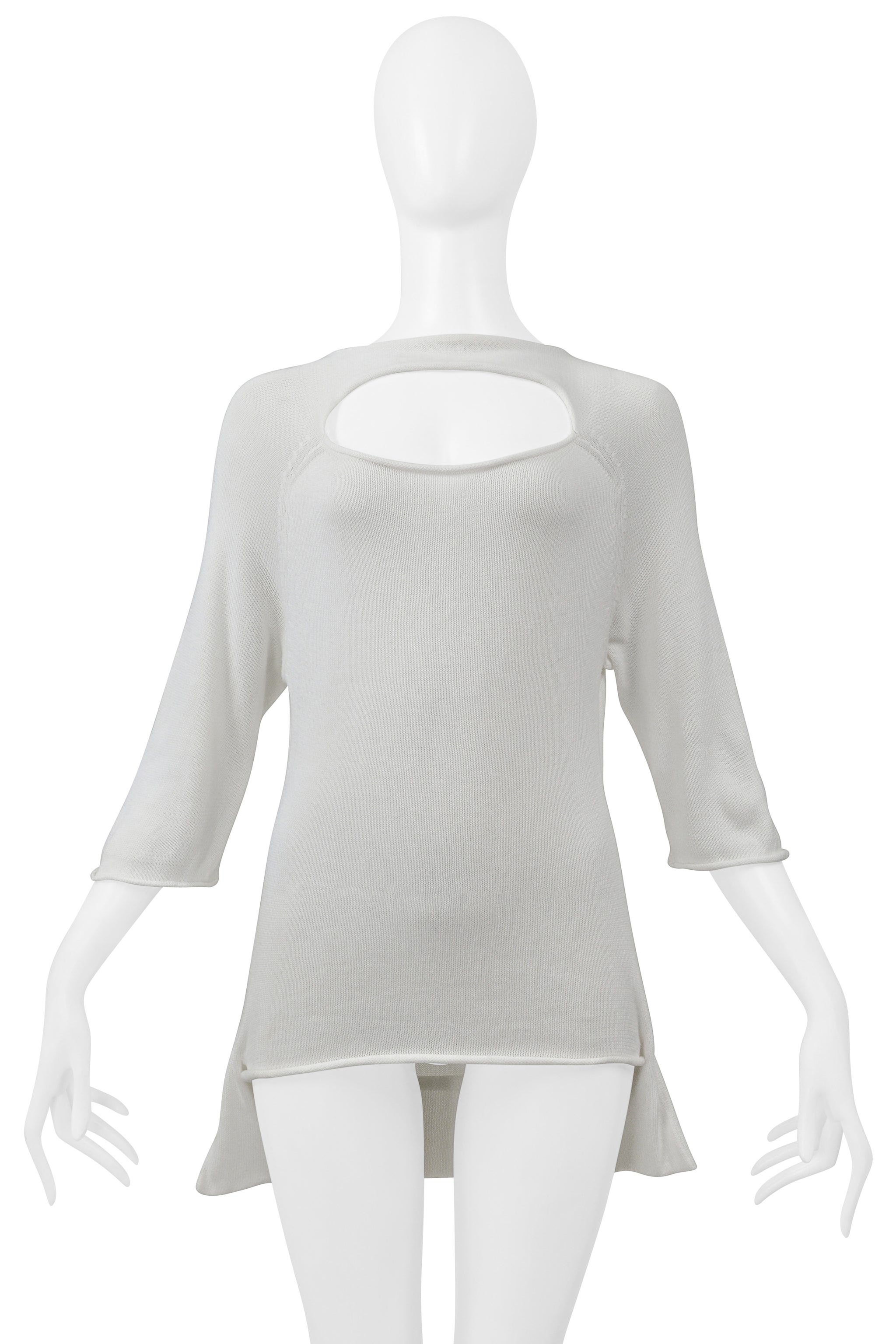 YOHJI YAMAMOTO WHITE COTTON HIGH-LOW SWEATER WITH CUTOUT SS 2001