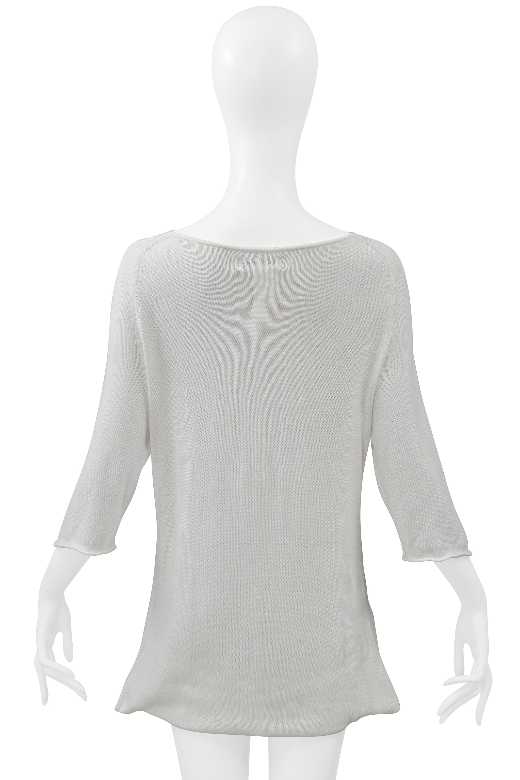 YOHJI YAMAMOTO WHITE COTTON HIGH-LOW SWEATER WITH CUTOUT SS 2001