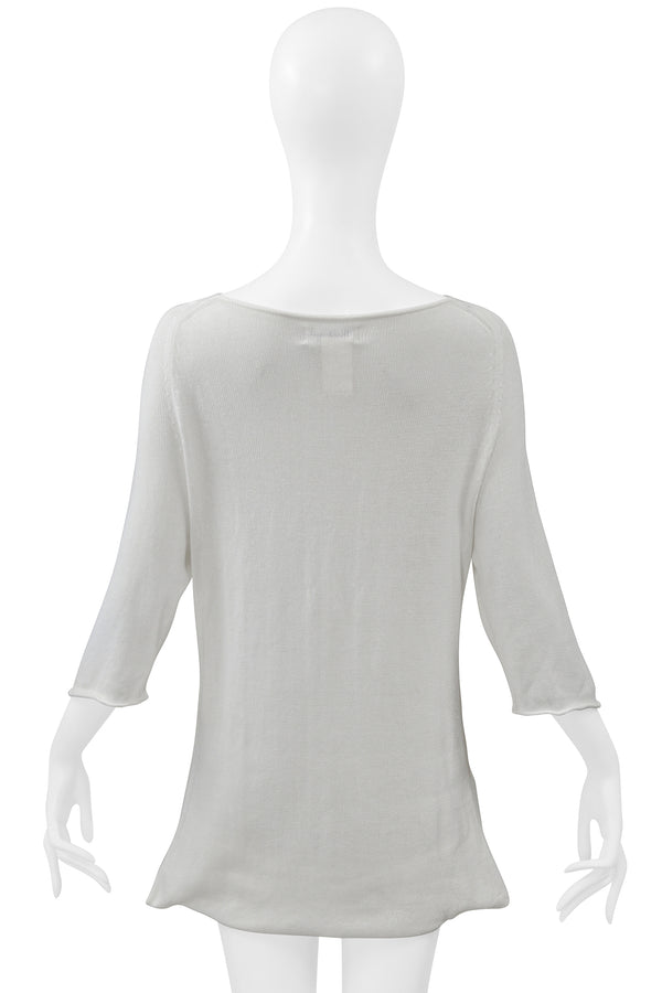 YOHJI YAMAMOTO WHITE COTTON HIGH-LOW SWEATER WITH CUTOUT SS 2001