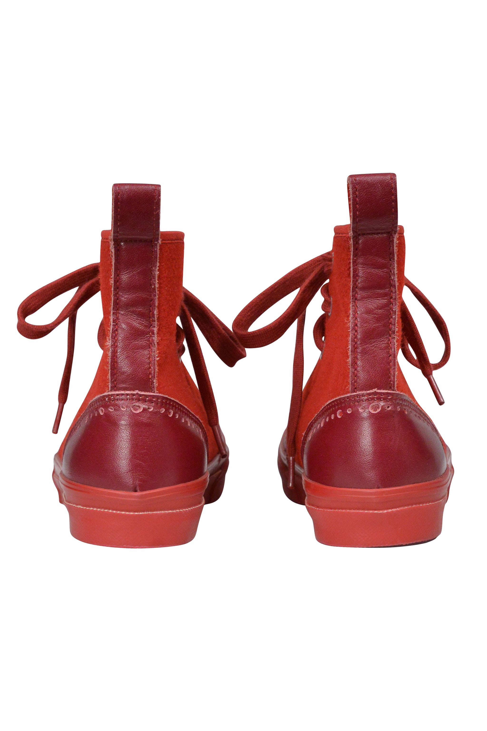 YOHJI YAMAMOTO RED WOOL & LEATHER HIGHTOP SNEAKERS