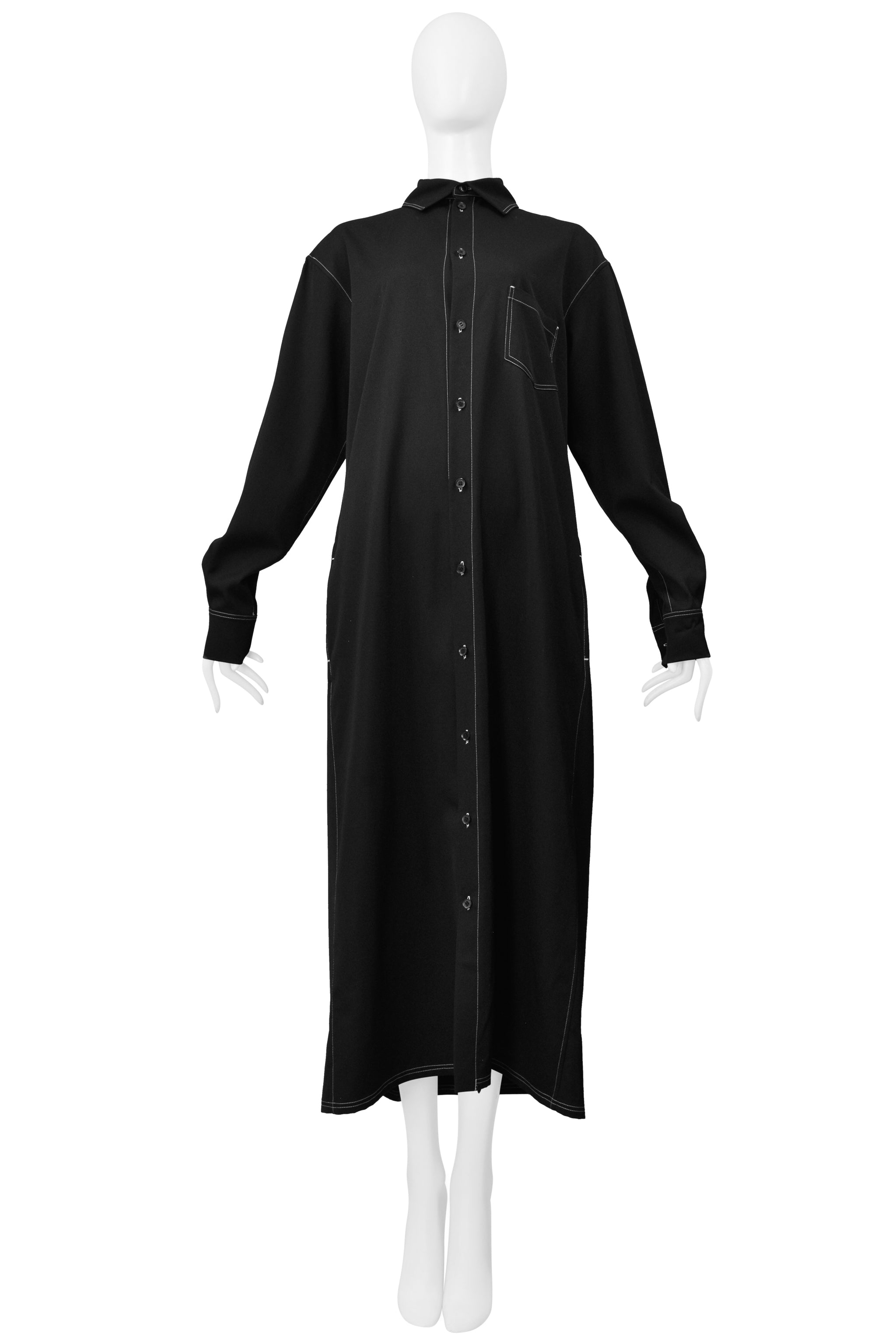 Y'S BY YOHJI  DUSTER COAT WITH CONTRAST STITCHING AND OPEN VENT