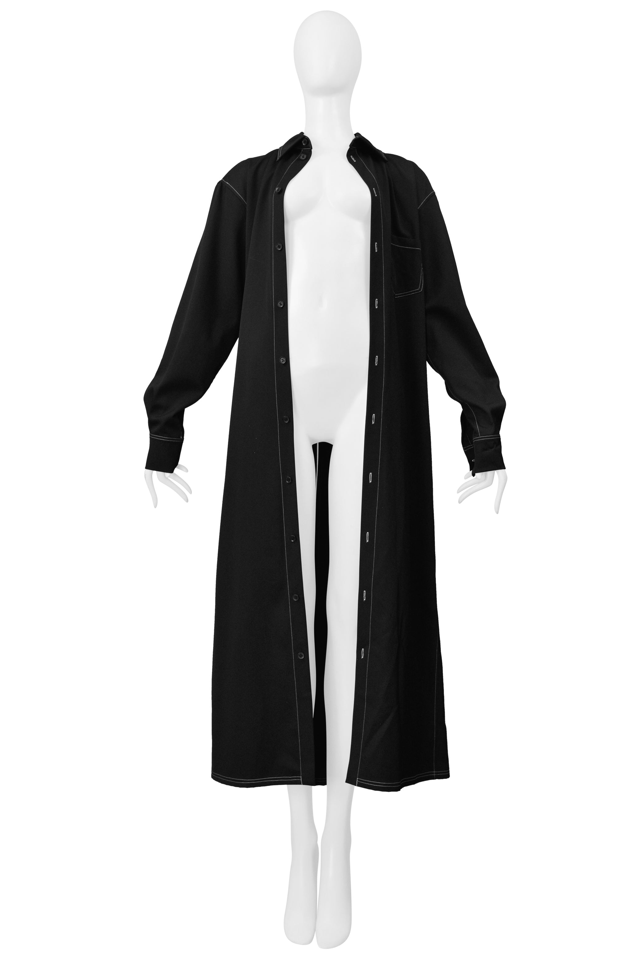 Y'S BY YOHJI  DUSTER COAT WITH CONTRAST STITCHING AND OPEN VENT
