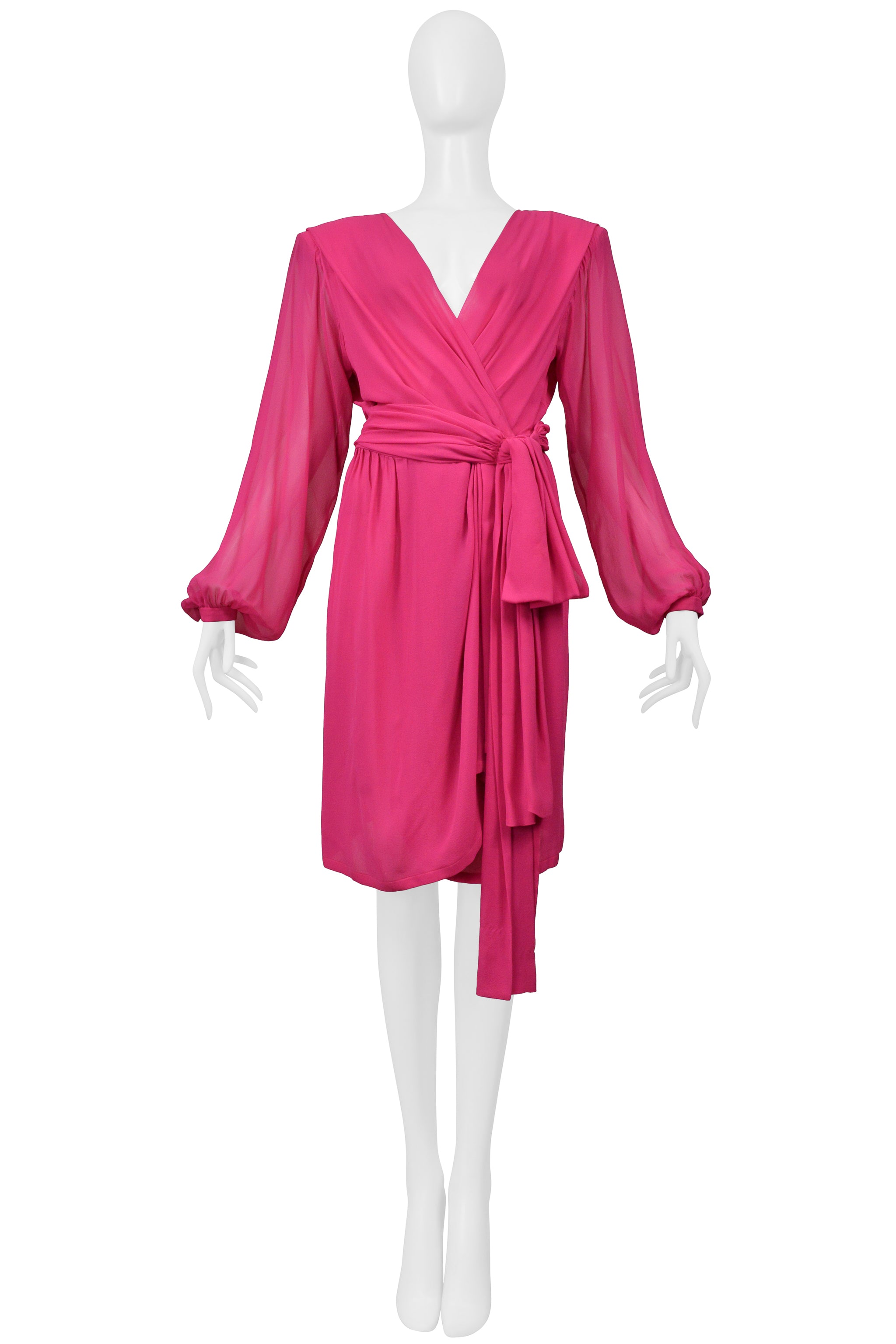 YVES SAINT LAURENT FUCHSIA PINK WRAP DRESS 1990S