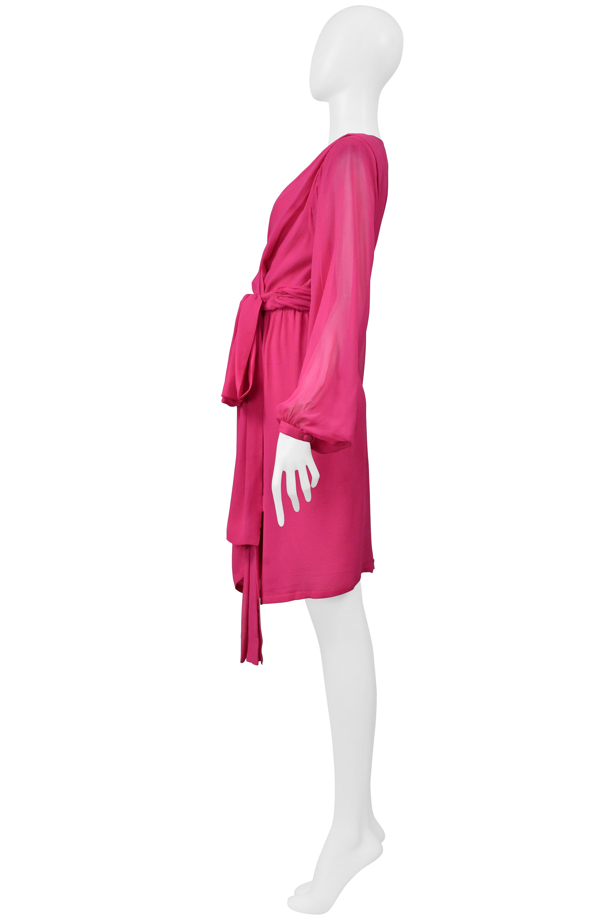 YVES SAINT LAURENT FUCHSIA PINK WRAP DRESS 1990S