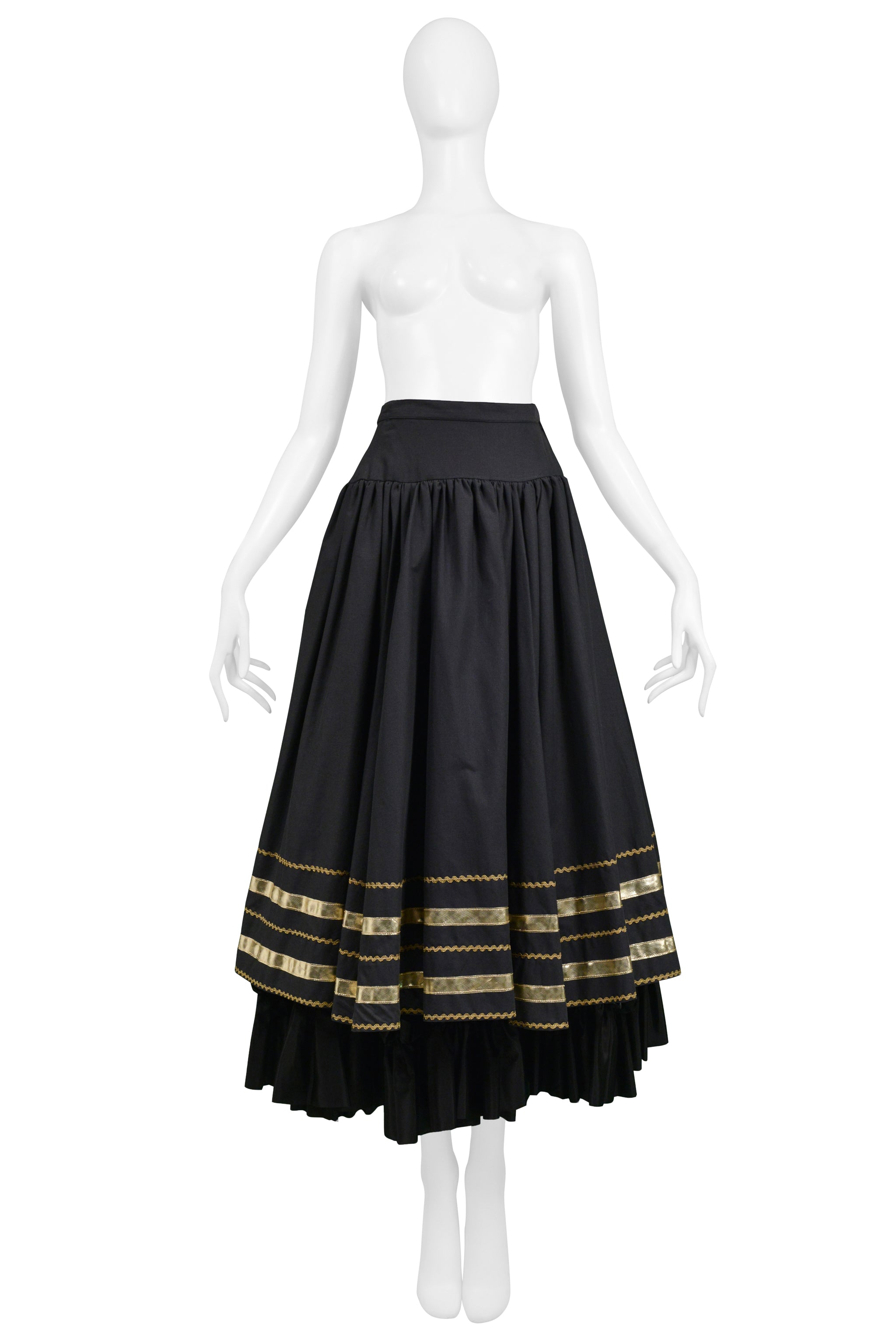 YVES SAINT LAURENT YSL BLACK & GOLD CORSET TOP & FANCY PEASANT SKIRT ENSEMBLE 1970S