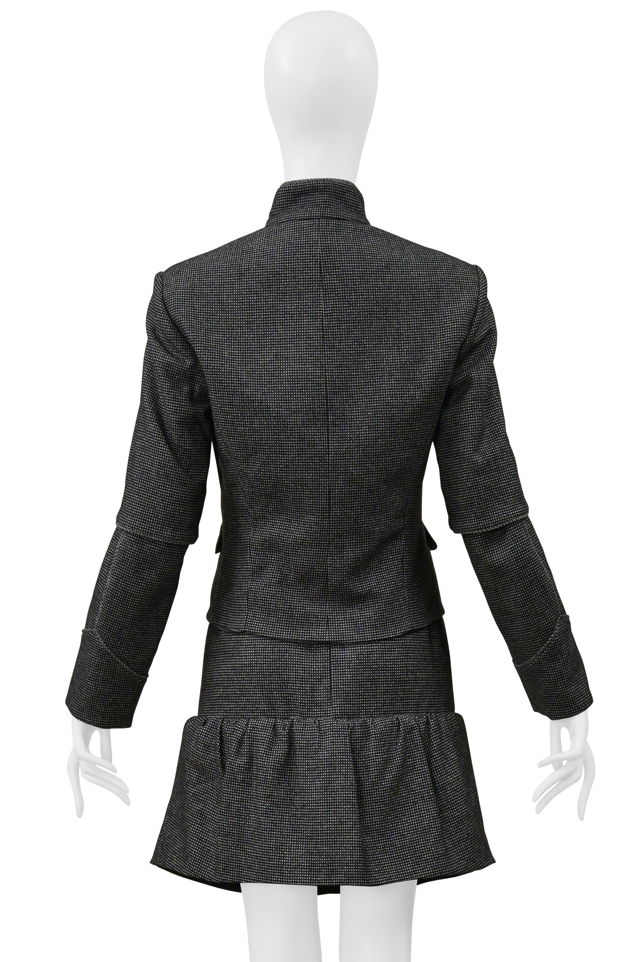 YVES SAINT LAURENT GRAY MINI CHECKERED PRINT JACKET AND SKIRT SUIT ENSEMBLE