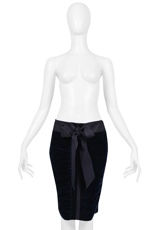 YVES SAINT LAURENT BY TOM FORD BLUE VELVET SKIRT WITH BOW 2002