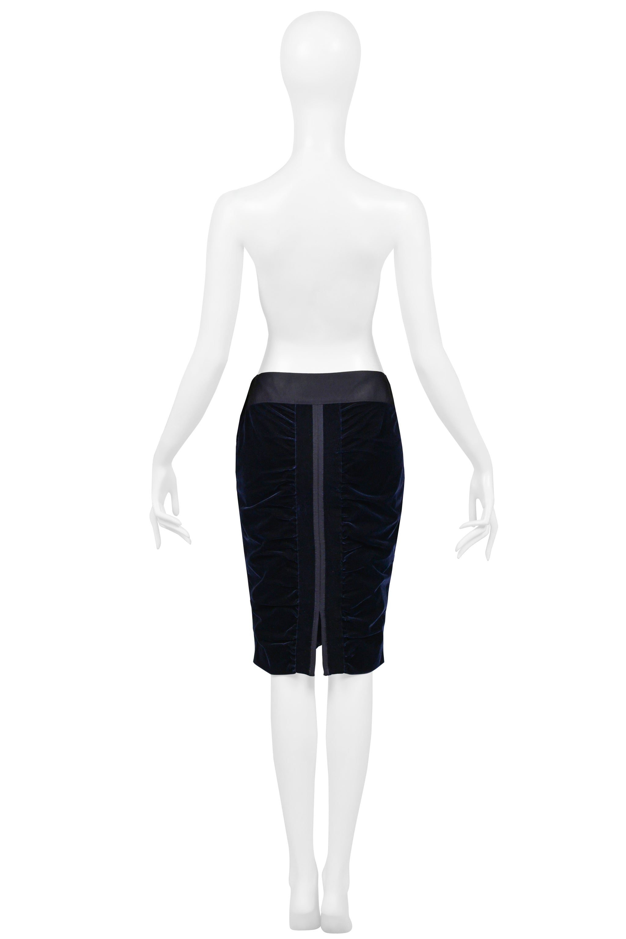 YVES SAINT LAURENT BY TOM FORD BLUE VELVET SKIRT WITH BOW 2002