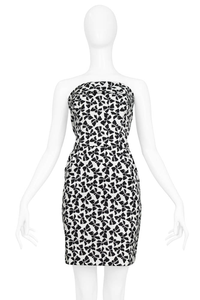 YVES SAINT LAURENT YSL BLACK AND WHITE BOW PRINT MINI DRESS