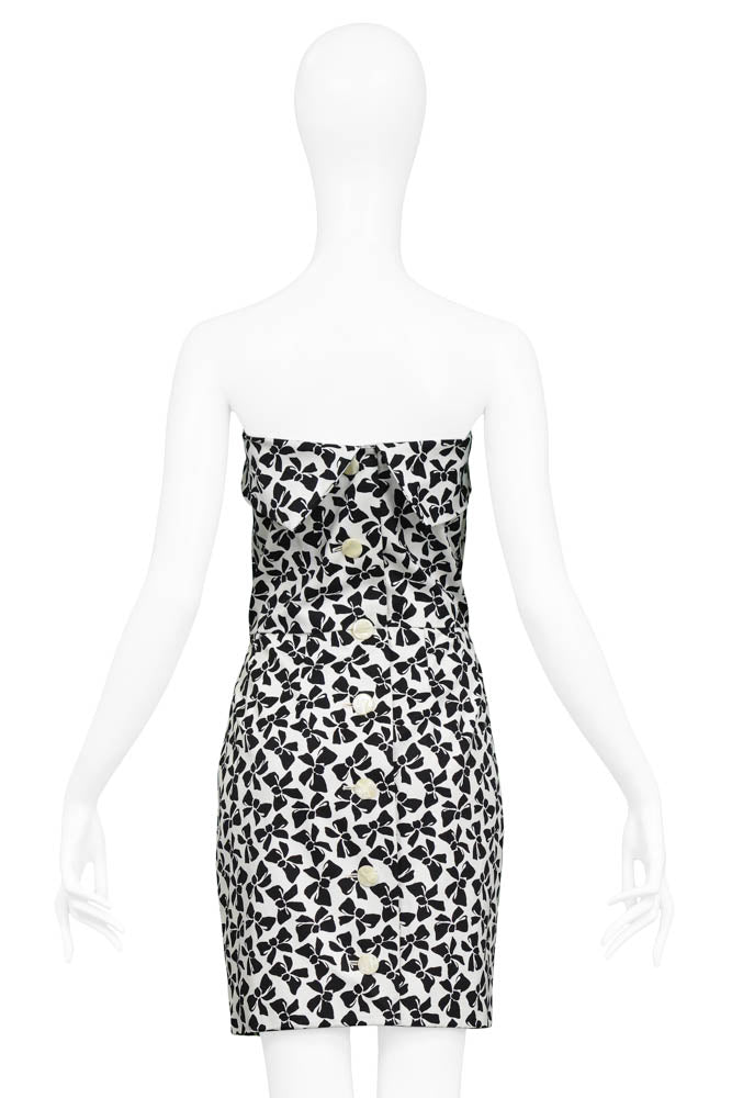 YVES SAINT LAURENT YSL BLACK AND WHITE BOW PRINT MINI DRESS