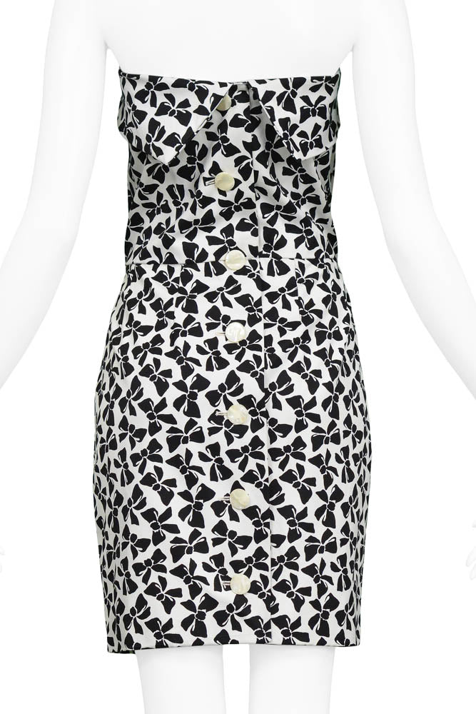 YVES SAINT LAURENT YSL BLACK AND WHITE BOW PRINT MINI DRESS