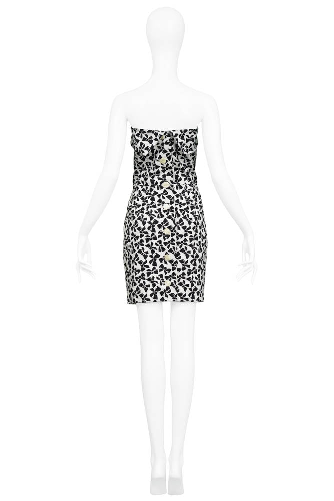 YVES SAINT LAURENT YSL BLACK AND WHITE BOW PRINT MINI DRESS