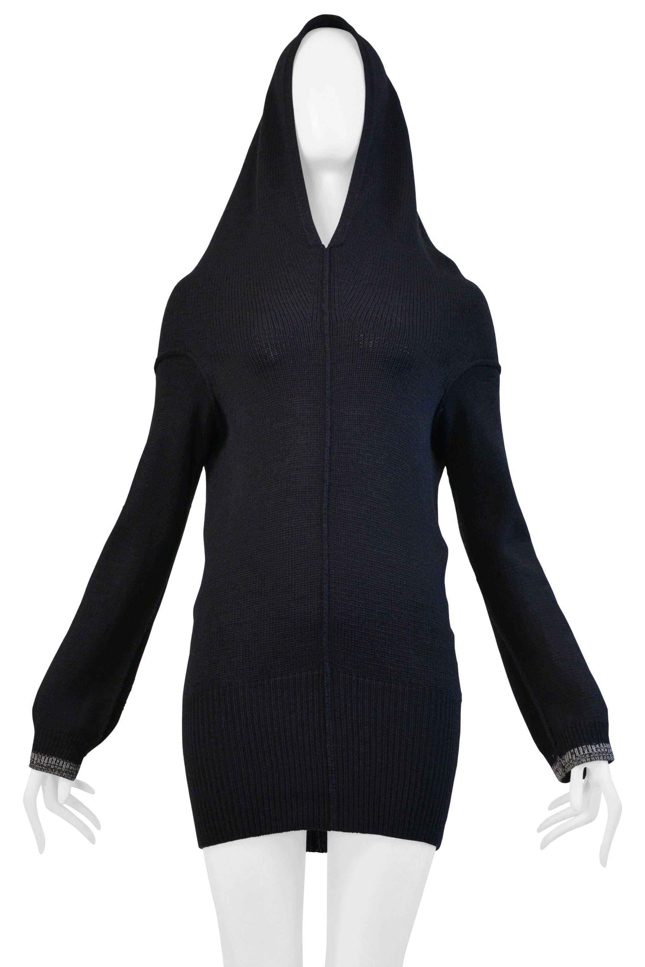 Y’S 2000 BY YOHJI YAMAMOTO BLACK WOOL SWEATER WITH HOOD