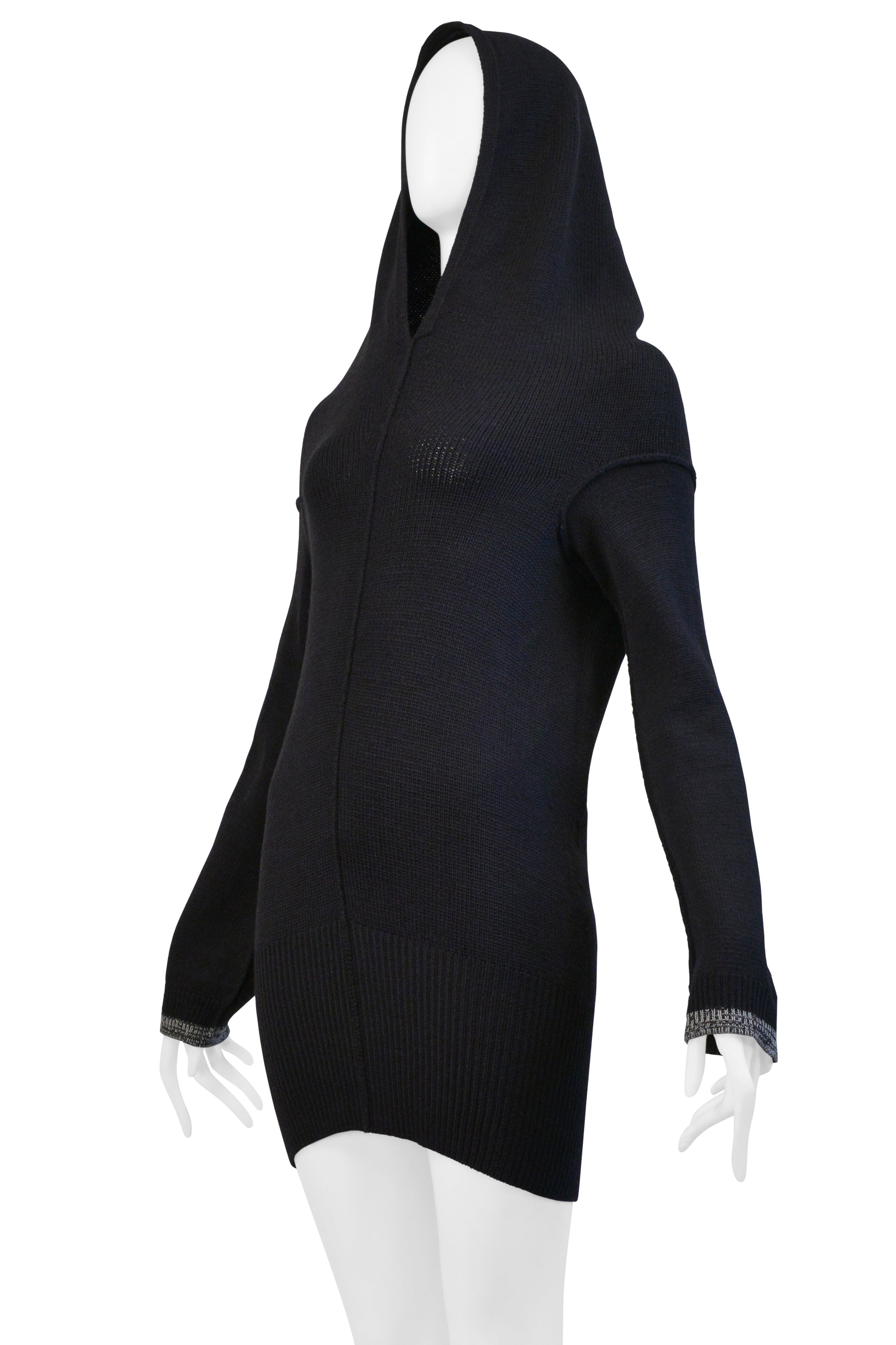 Y’S 2000 BY YOHJI YAMAMOTO BLACK WOOL SWEATER WITH HOOD