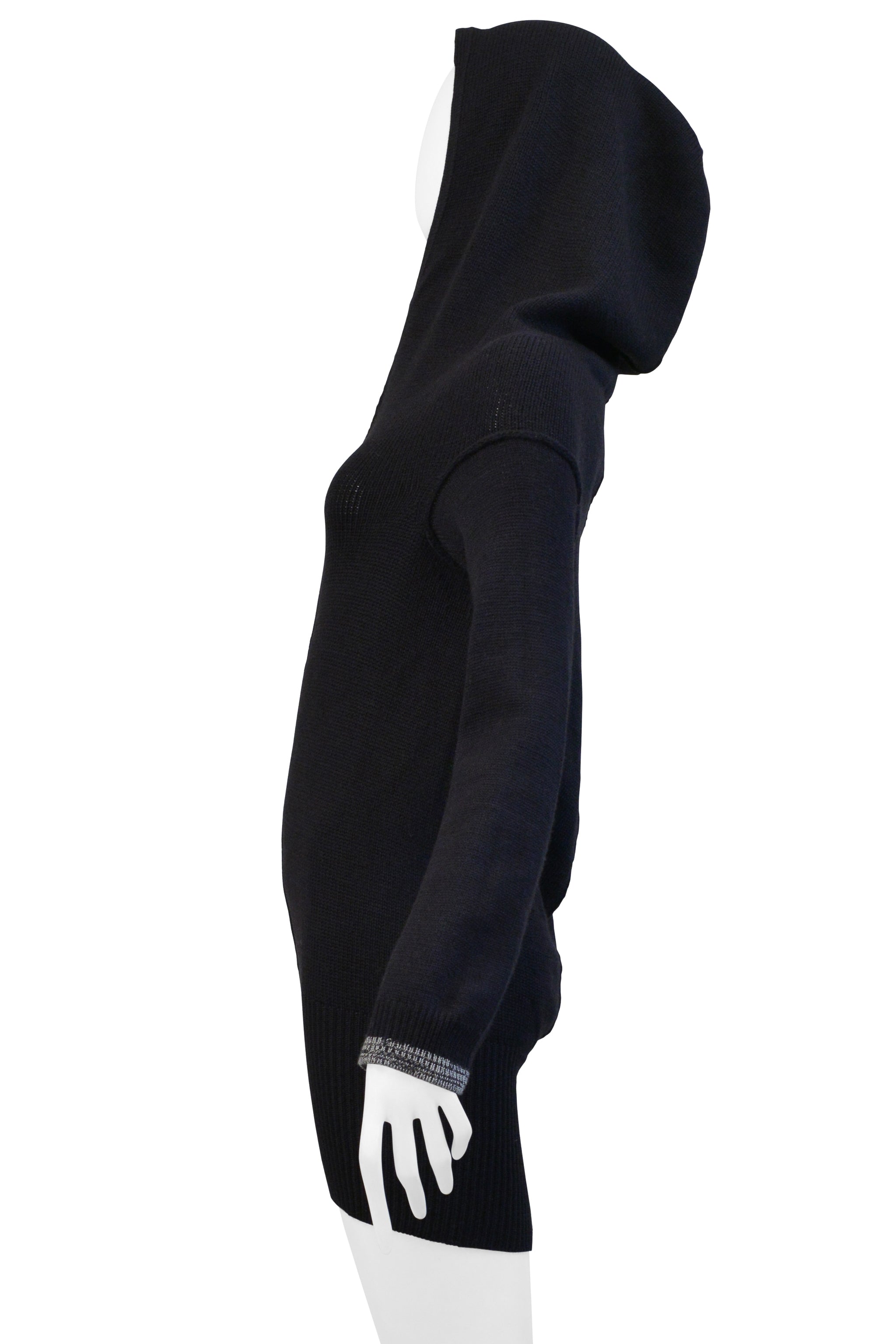 Y’S 2000 BY YOHJI YAMAMOTO BLACK WOOL SWEATER WITH HOOD