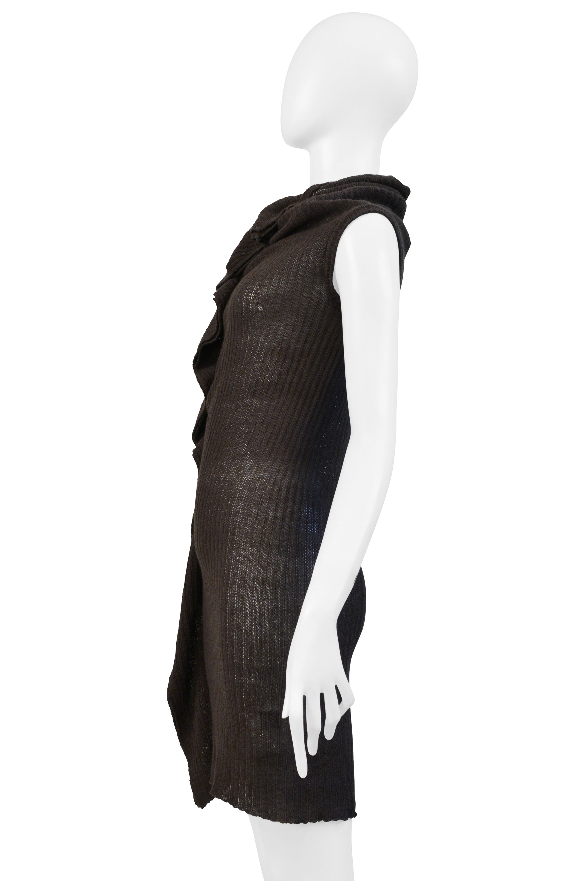 Y’S 2003 BY YOHJI ARMY GREEN RIBBED HIGH NECK SWEATER WITH RUFFLE