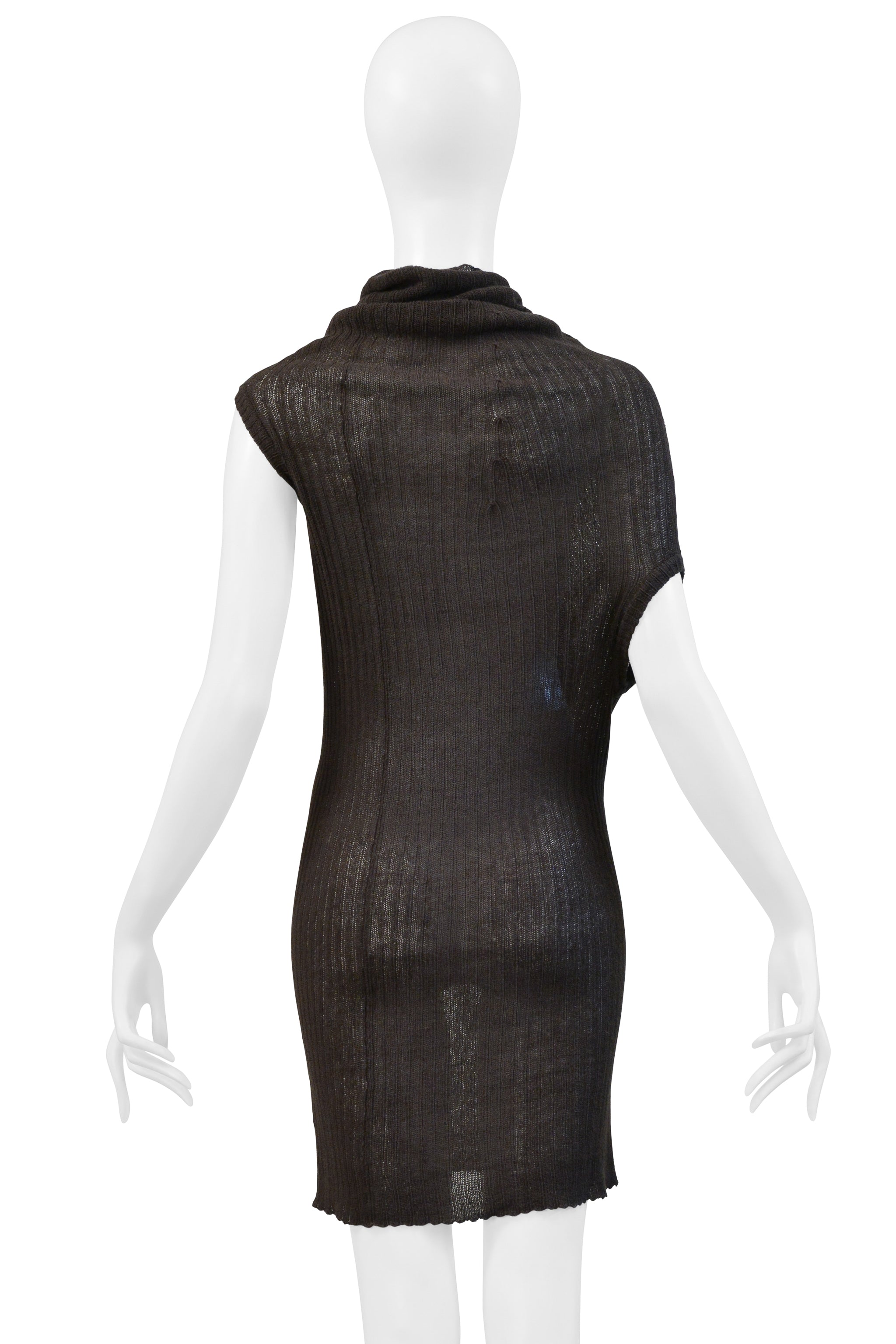 Y’S 2003 BY YOHJI ARMY GREEN RIBBED HIGH NECK SWEATER WITH RUFFLE