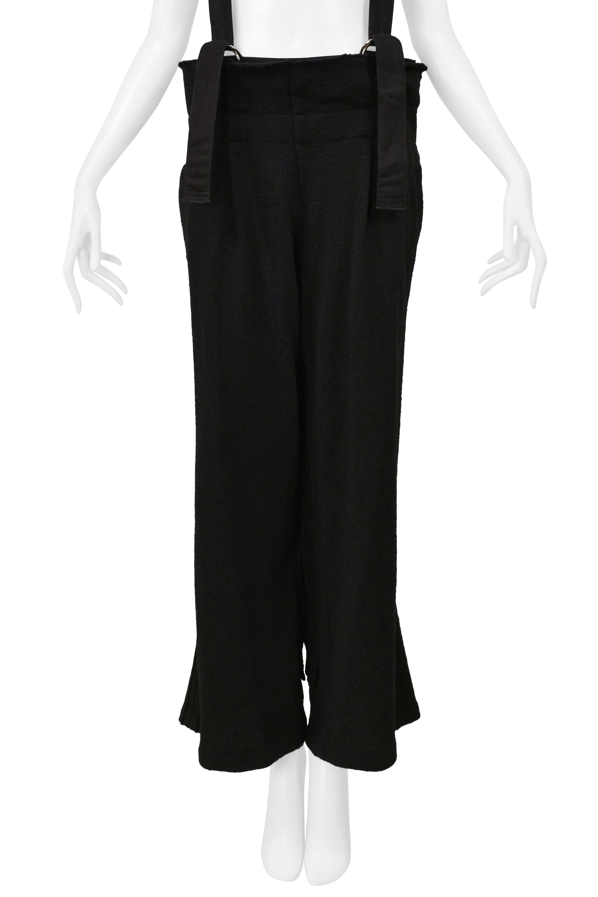 Y’S 2004–05 BY YOHJI YAMAMOTO BLACK KNIT PANTS WITH WIDE SUSPENDERS & D-RINGS