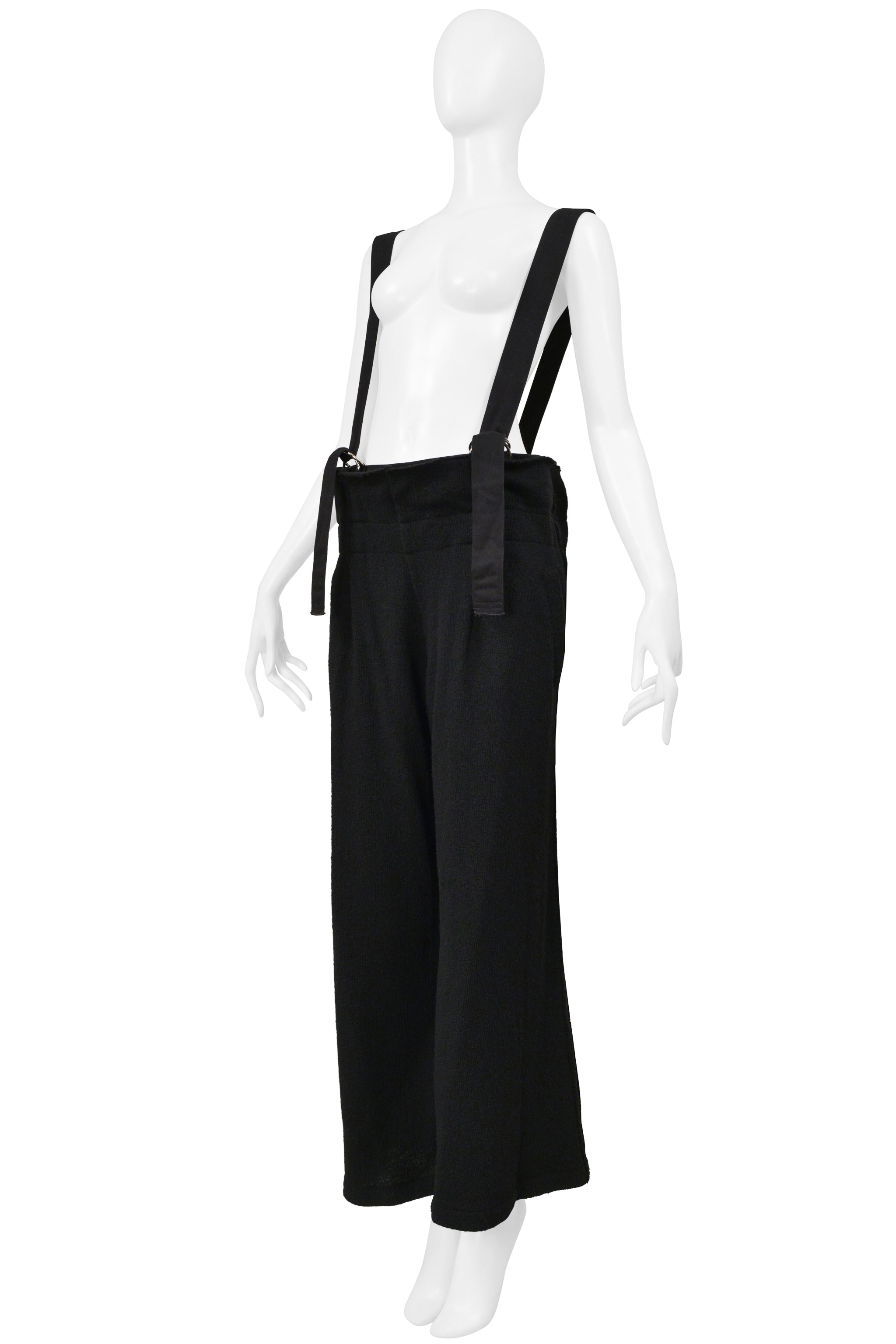 Y’S 2004–05 BY YOHJI YAMAMOTO BLACK KNIT PANTS WITH WIDE SUSPENDERS & D-RINGS
