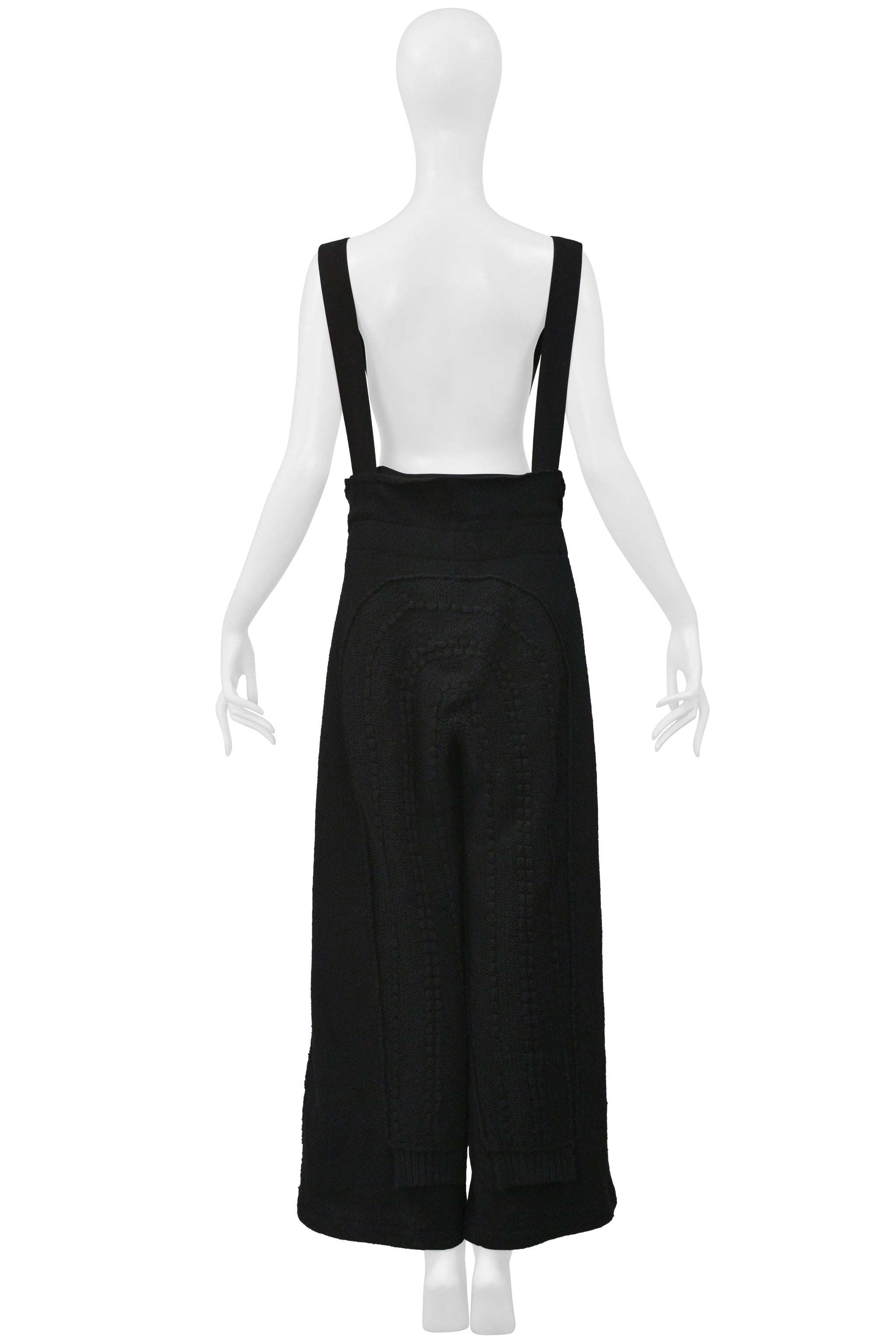 Y’S 2004–05 BY YOHJI YAMAMOTO BLACK KNIT PANTS WITH WIDE SUSPENDERS & D-RINGS