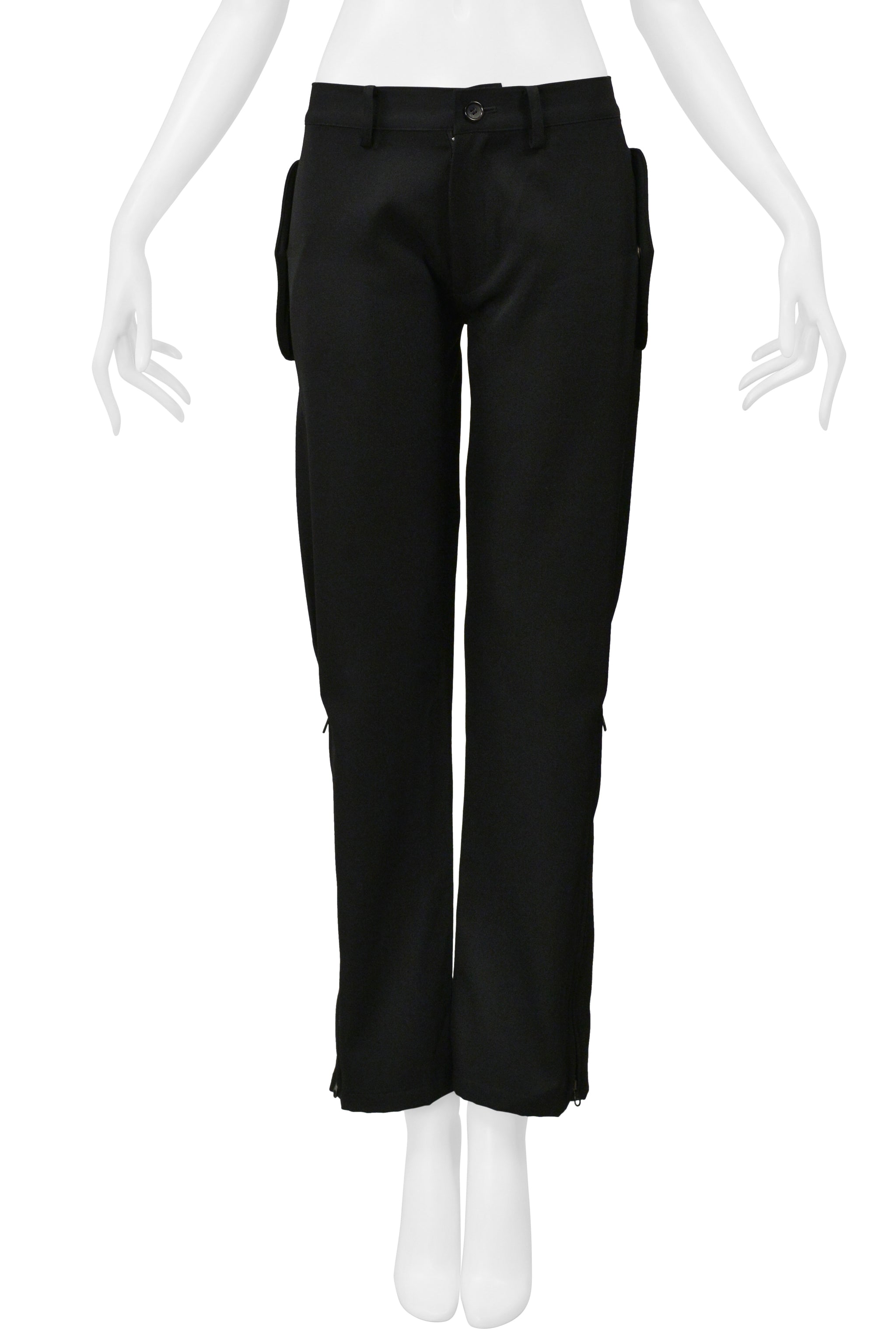 Y’S 2004–05 BY YOHJI YAMAMOTO BLACK PANTS WITH ZIPPERS & SNAP POCKETS