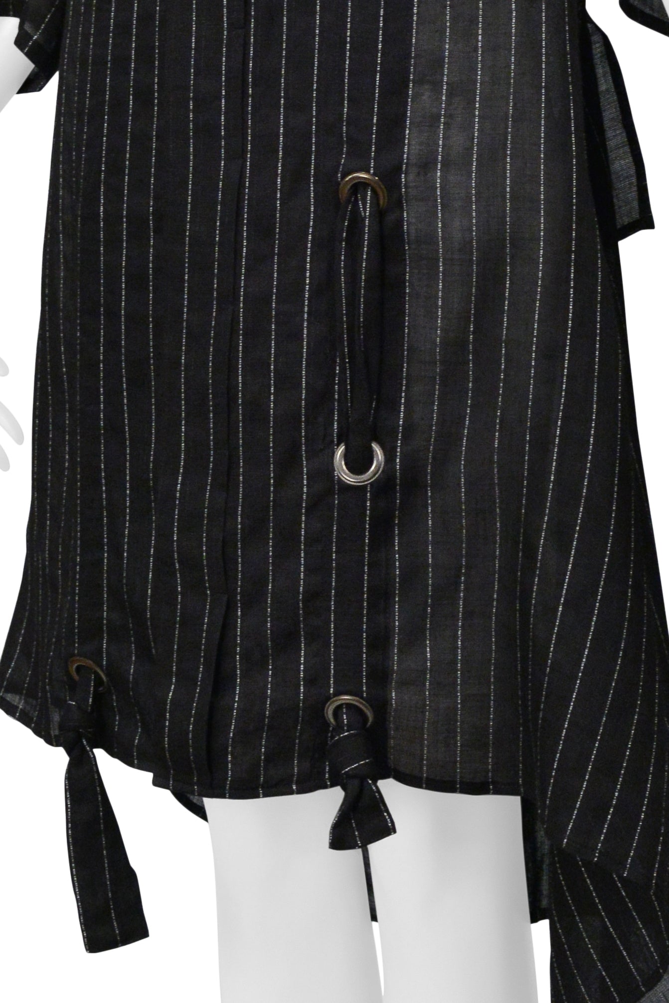 Y'S BY YOHJI YAMAMOTO BLACK OVERSIZED LINEN PINSTRIPE SHIRT 2004