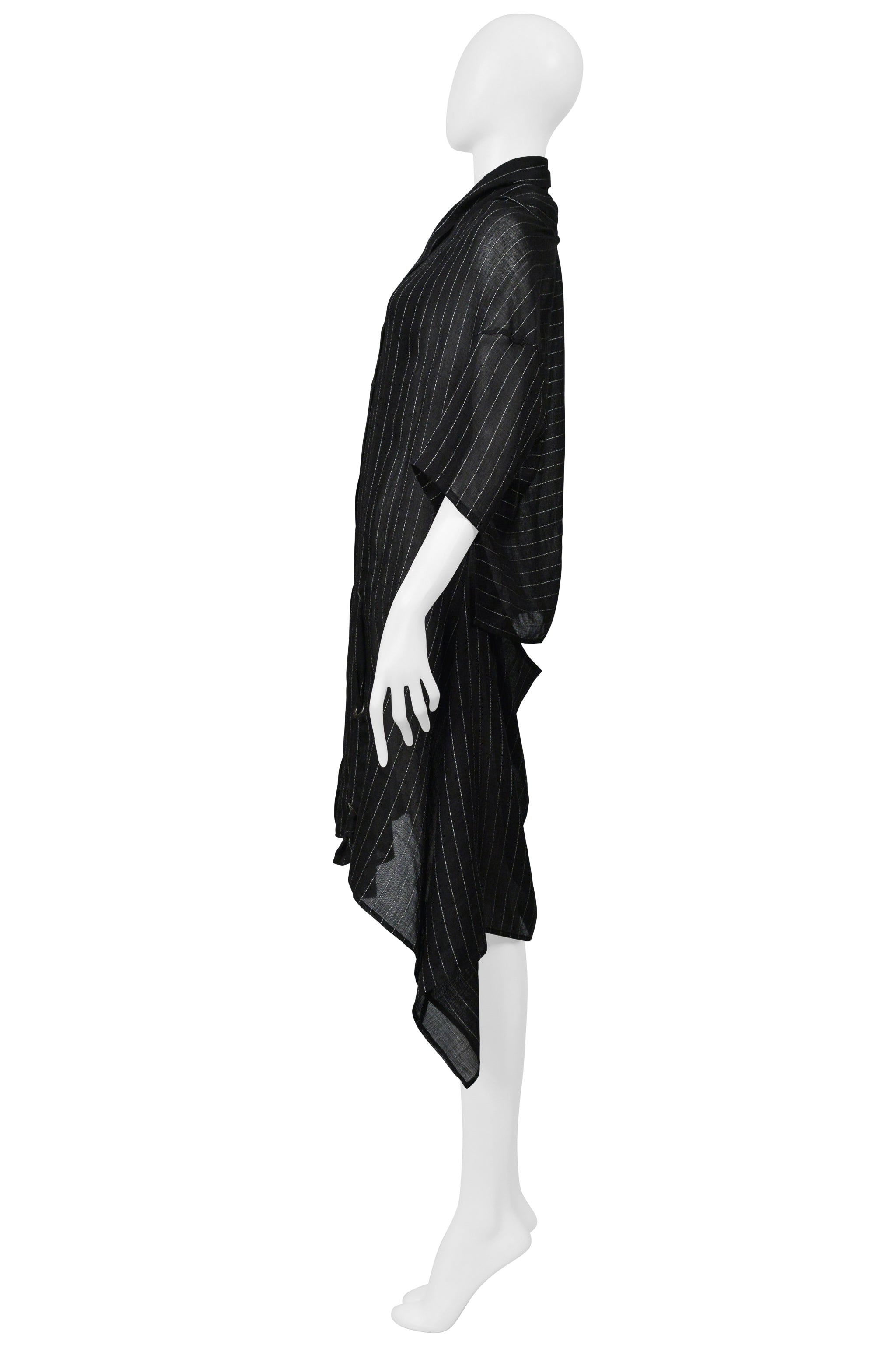 Y'S BY YOHJI YAMAMOTO BLACK OVERSIZED LINEN PINSTRIPE SHIRT 2004