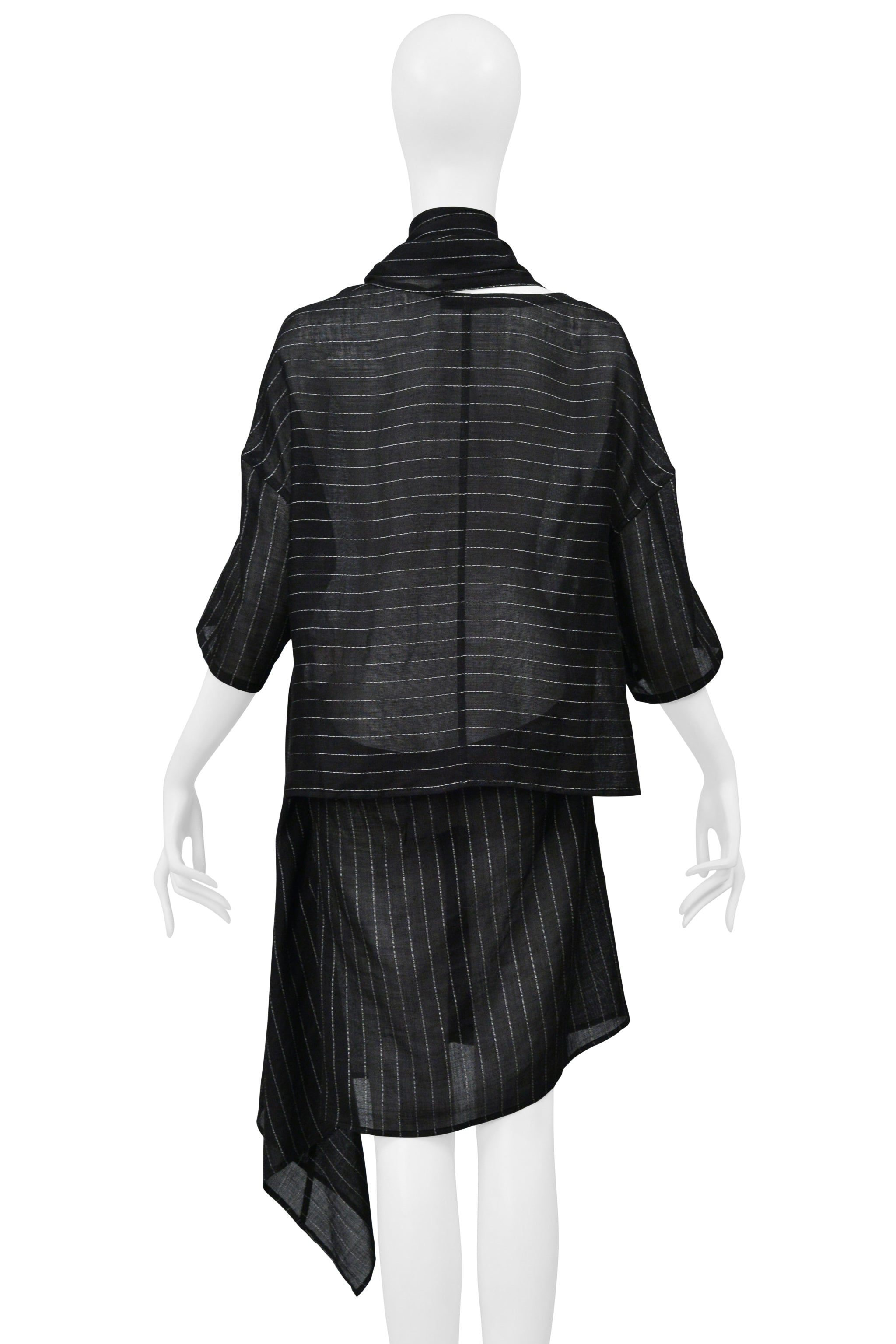 Y'S BY YOHJI YAMAMOTO BLACK OVERSIZED LINEN PINSTRIPE SHIRT 2004