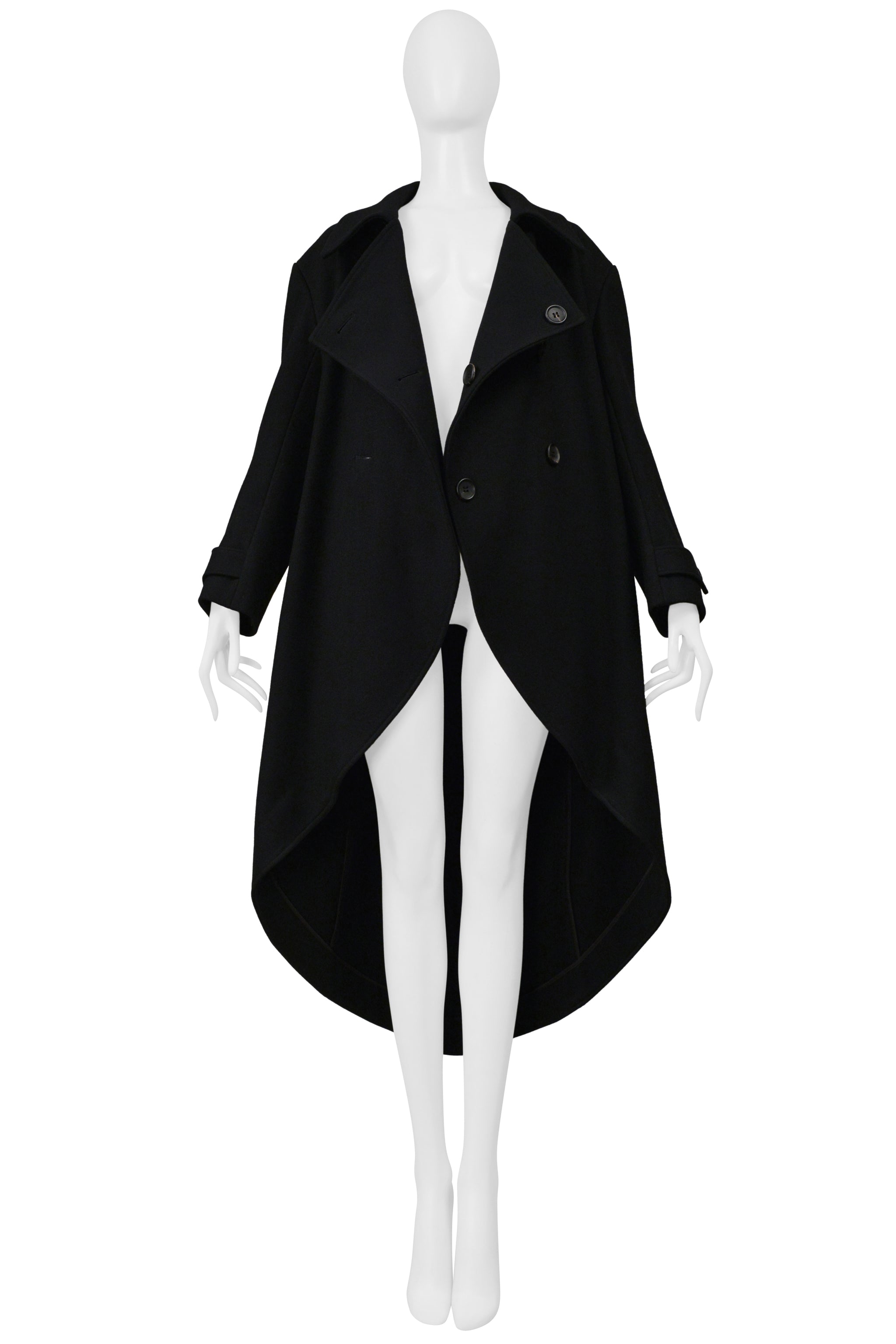 Y'S BY YOHJI BLACK DOUBLE BREASTED  WOOL COAT WITH ROUND HEM 2005