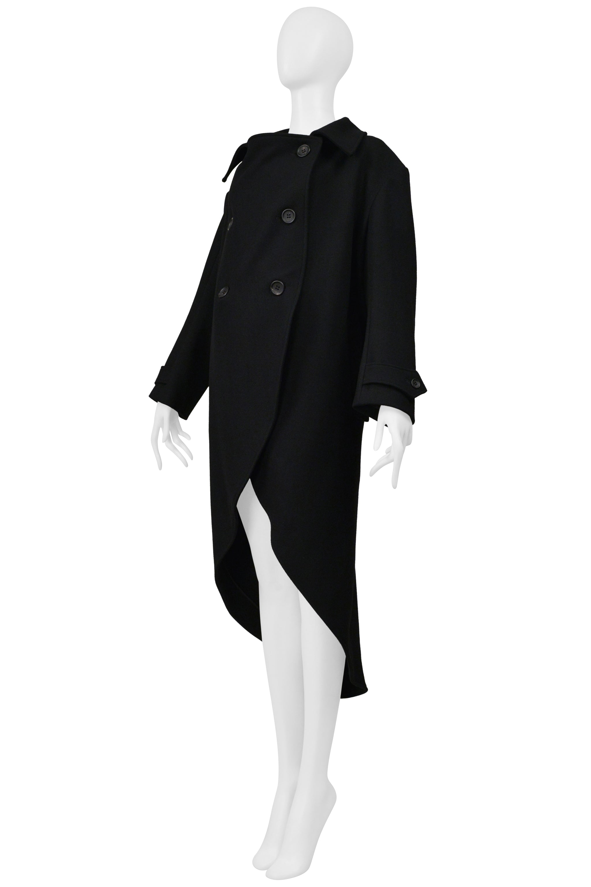 Y'S BY YOHJI BLACK DOUBLE BREASTED  WOOL COAT WITH ROUND HEM 2005