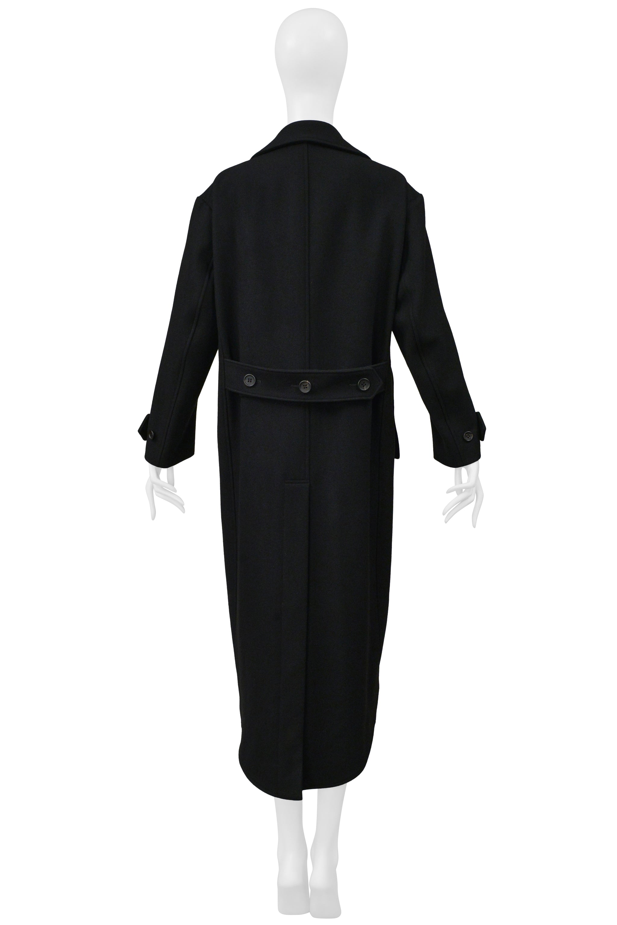 Y'S BY YOHJI BLACK DOUBLE BREASTED  WOOL COAT WITH ROUND HEM 2005